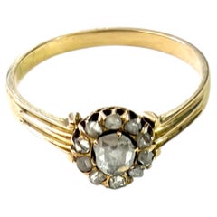 Antique 1880s Rose Cut Diamond Russian Gold Solitaire Ring