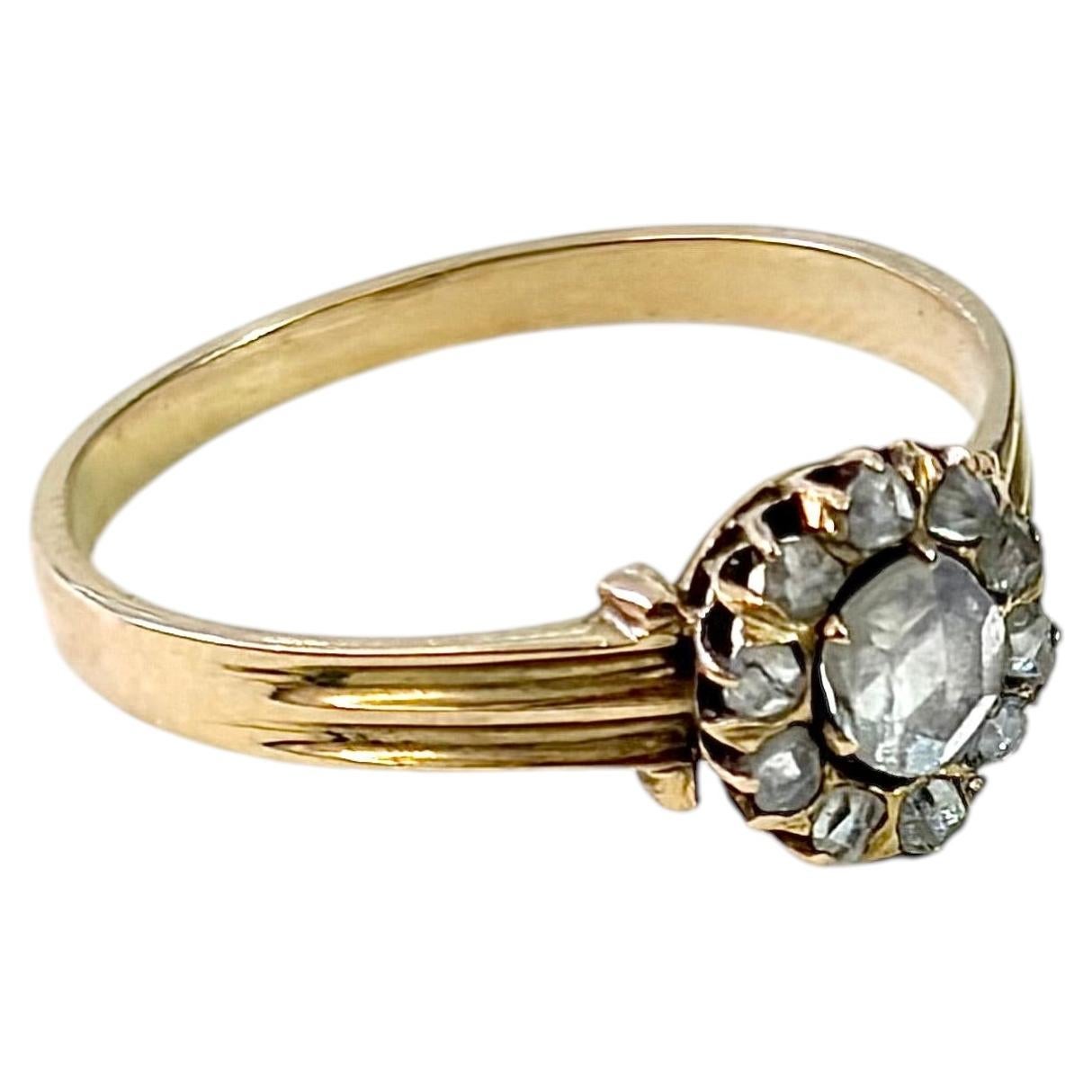 Antique 1880s Rose Cut Diamond Russian Gold Solitaire Ring