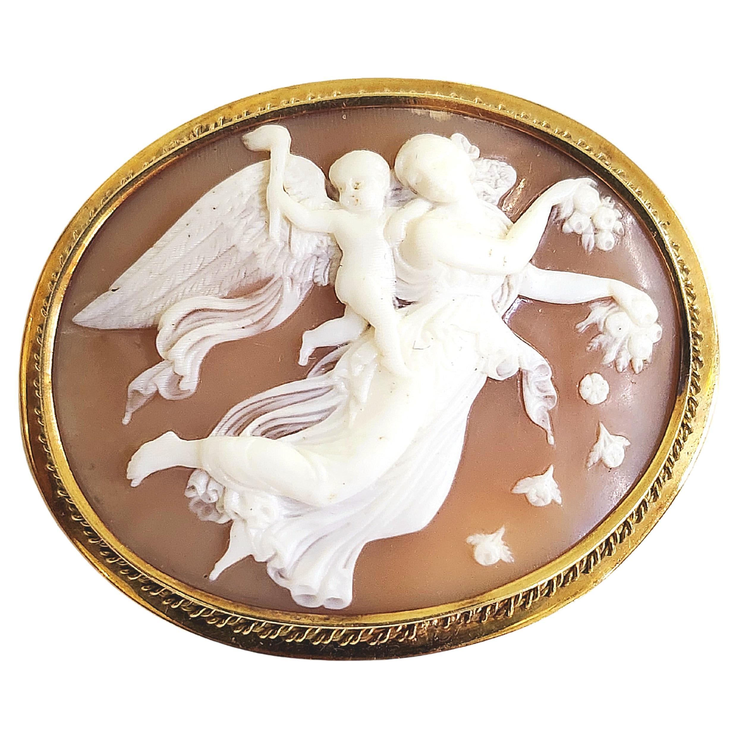 Women's or Men's Antique 1880s Russian Cameo Gold Brooch For Sale
