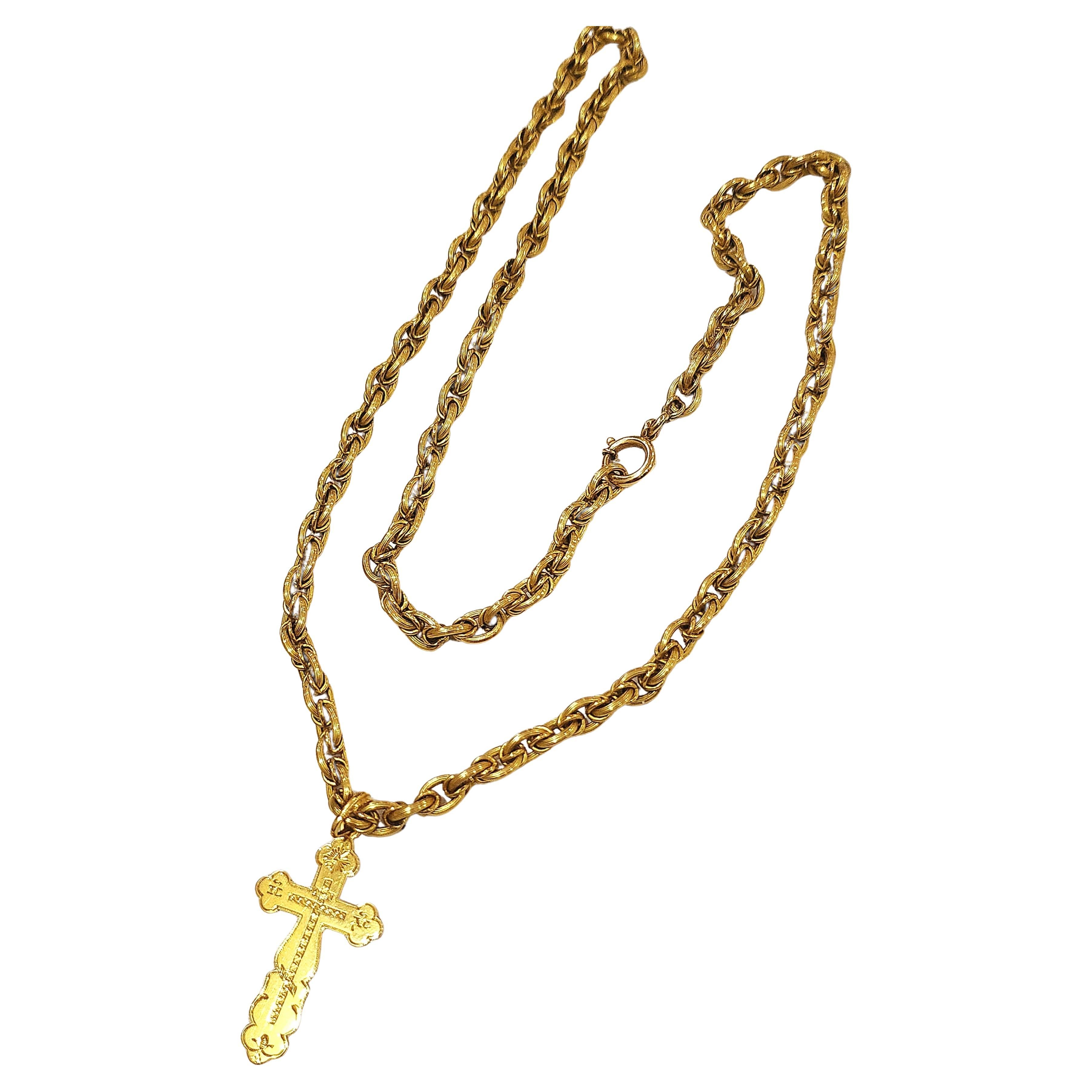 Antique 1880s Russian Chain And Gold Cross For Sale 1