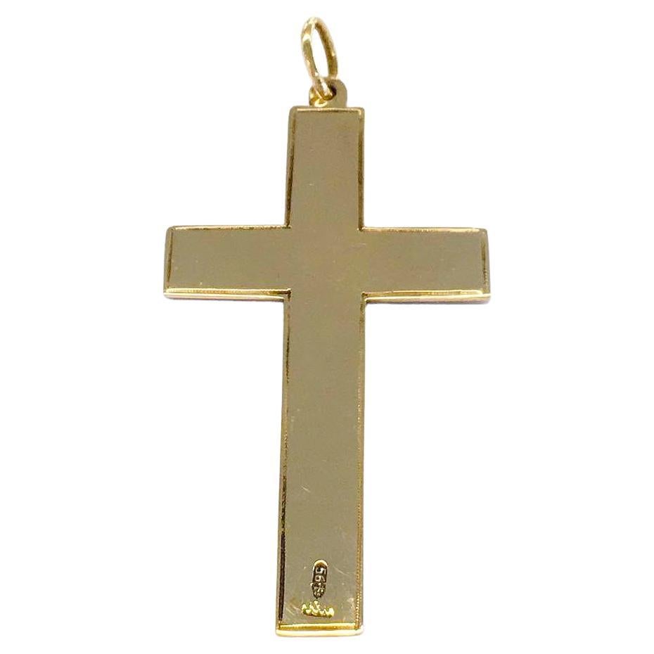 Antique early imperial russian era 14k yellow large gold cross pendentif in engraved detailed work cross was made in st petersburg city 1880.c total lenght 5cm hall marked 56 imperial russian gold standard and old st petersburg assay mark