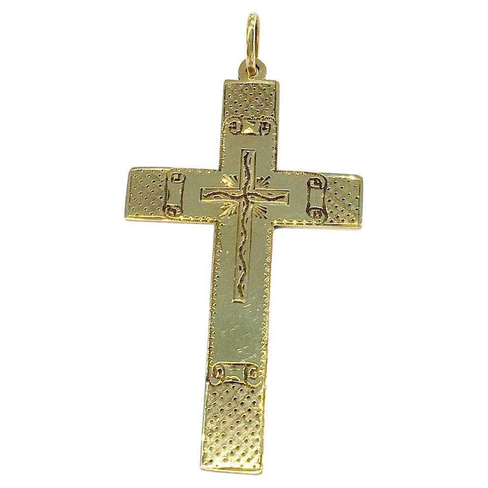 Women's or Men's Antique 1880s Russian Gold Cross Pendant For Sale