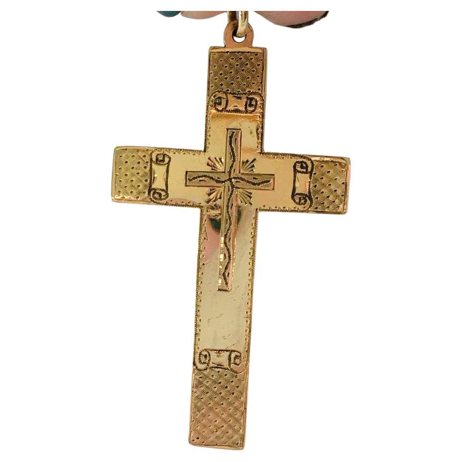 Antique 1880s Russian Gold Cross Pendant For Sale