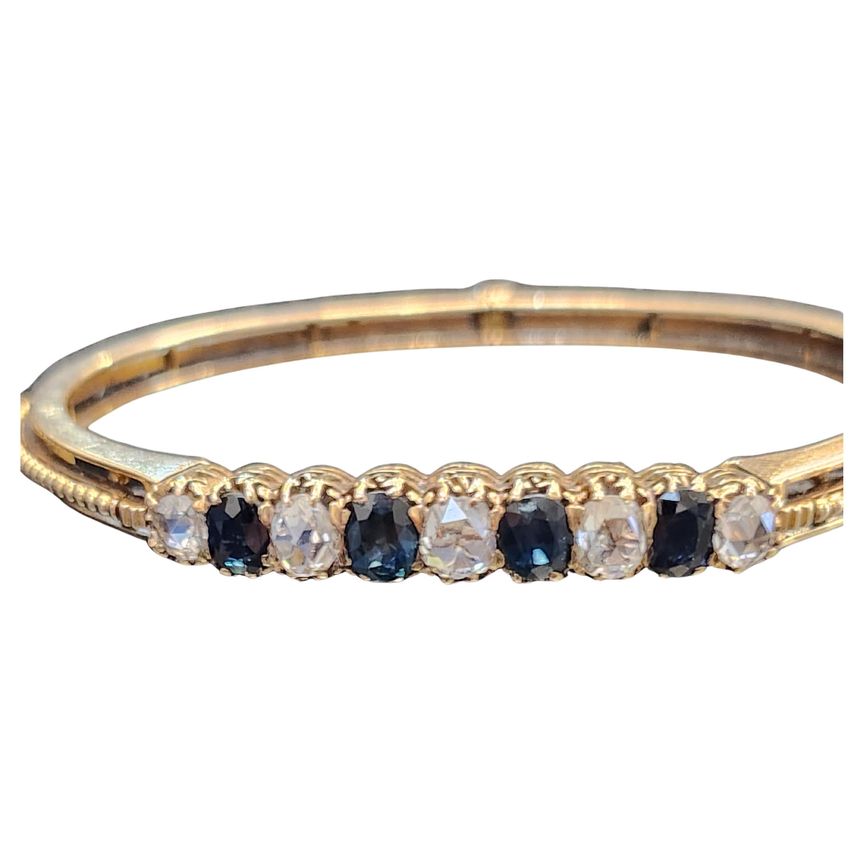 Antique 1880s Russian Sapphire Rose Cut Diamonds Gold Bracelet en vente 1