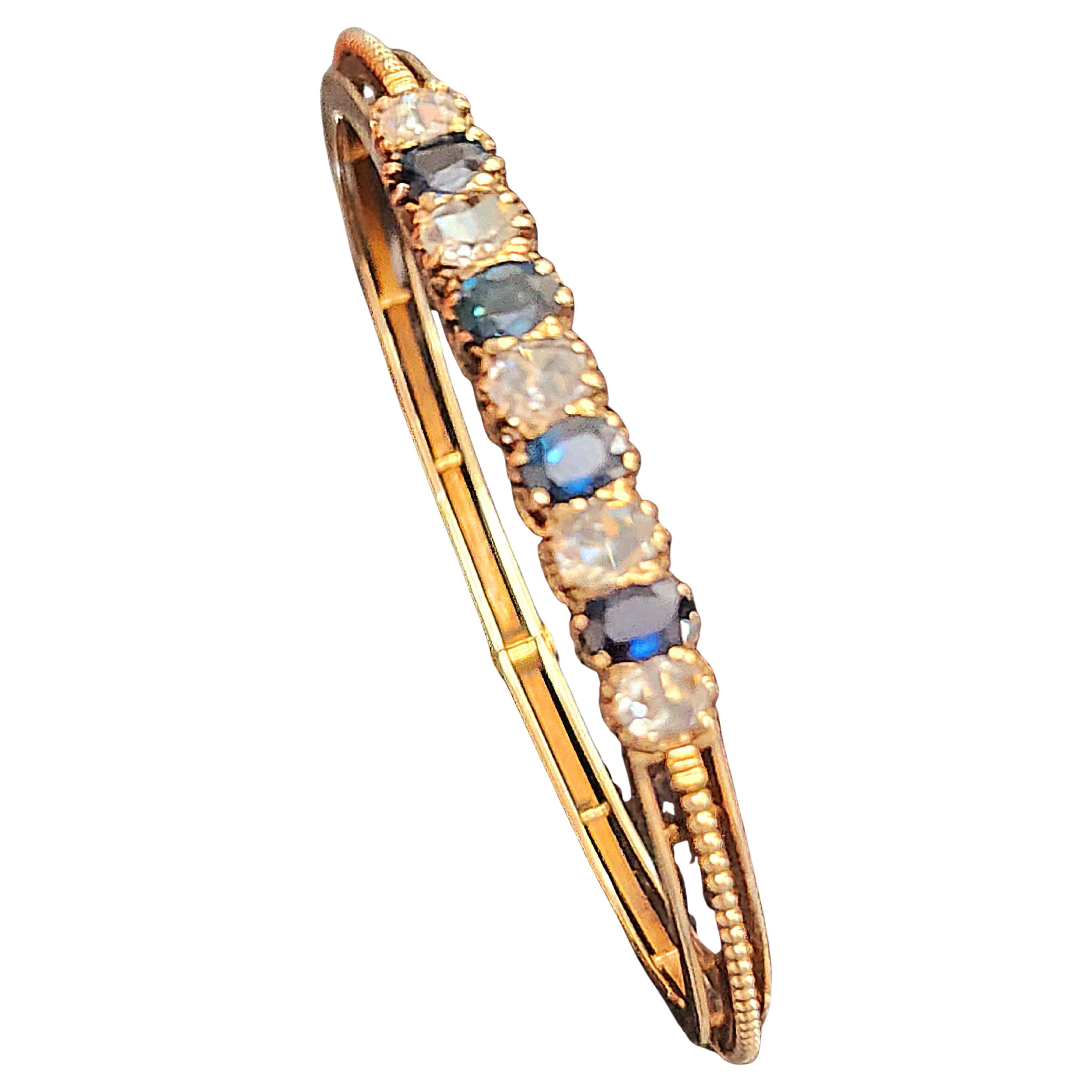 Antique 1880s Russian Sapphire Rose Cut Diamonds Gold Bracelet en vente