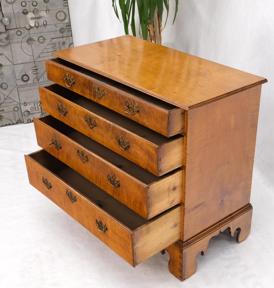 Lacquered Antique 1880s Tiger Maple Chippendale Style Bachelor Chest Drawers Dresser For Sale