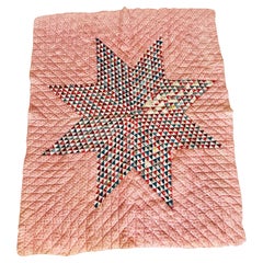 Antique 1880s Unique Primitive Lone Star Quilt, Folk Art Textile