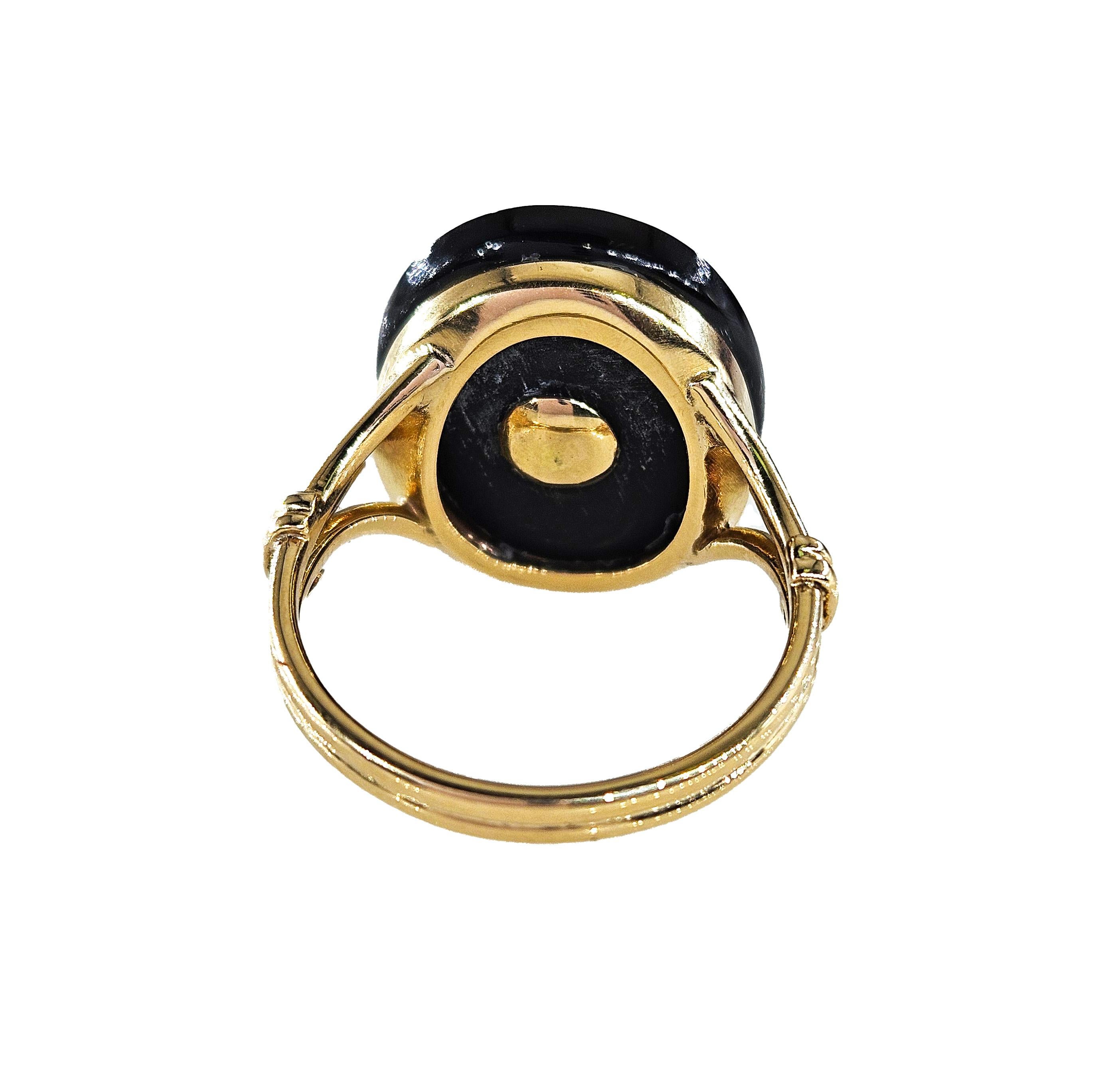 Antique 1880s Victorian Old Mine Diamond Onyx Cocktail Cluster Engagement Ring For Sale 3