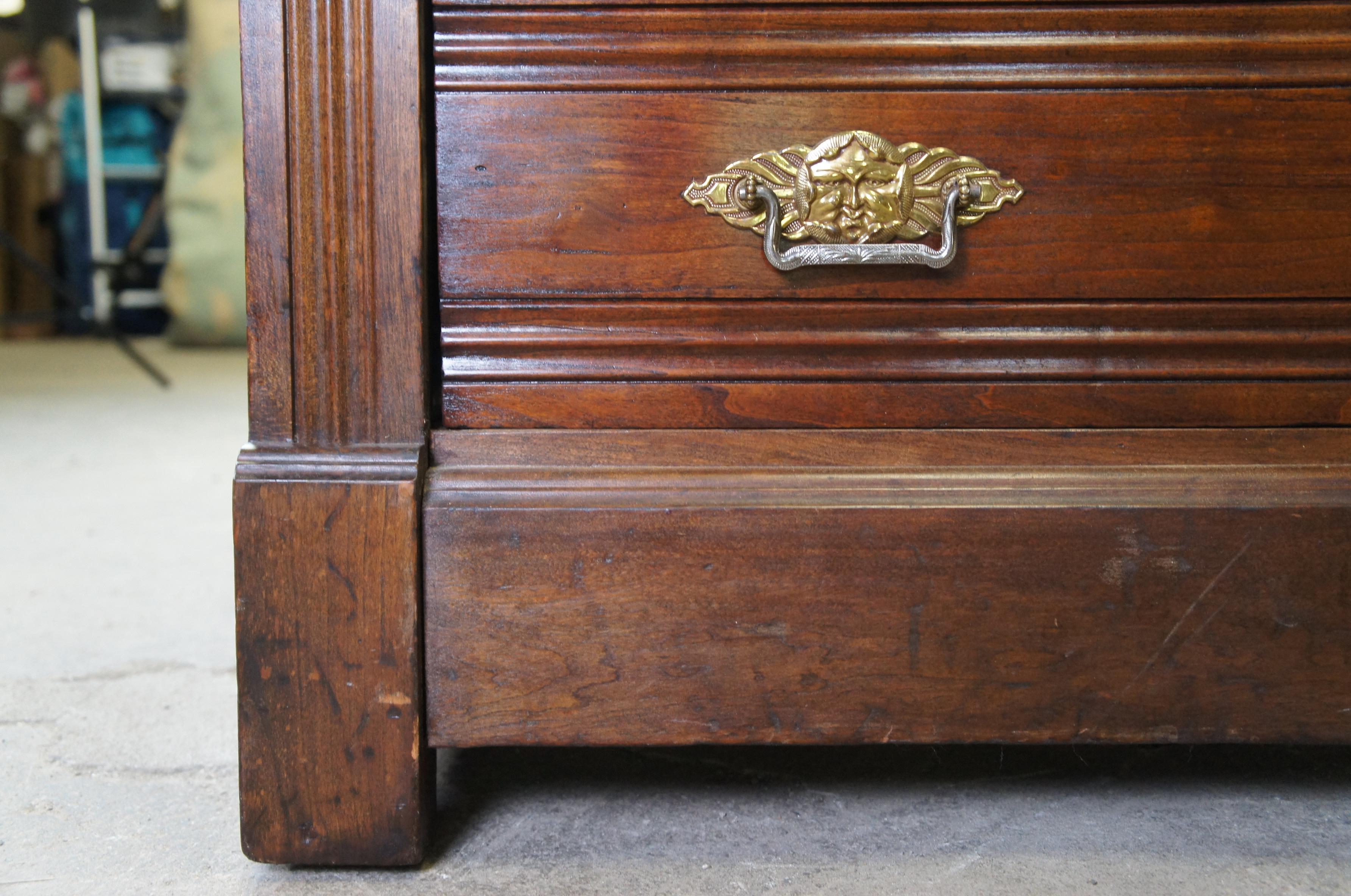 Antique 1880s Victorian Eastlake Walnut Side Lock Tallboy Dresser Chest Drawers 7