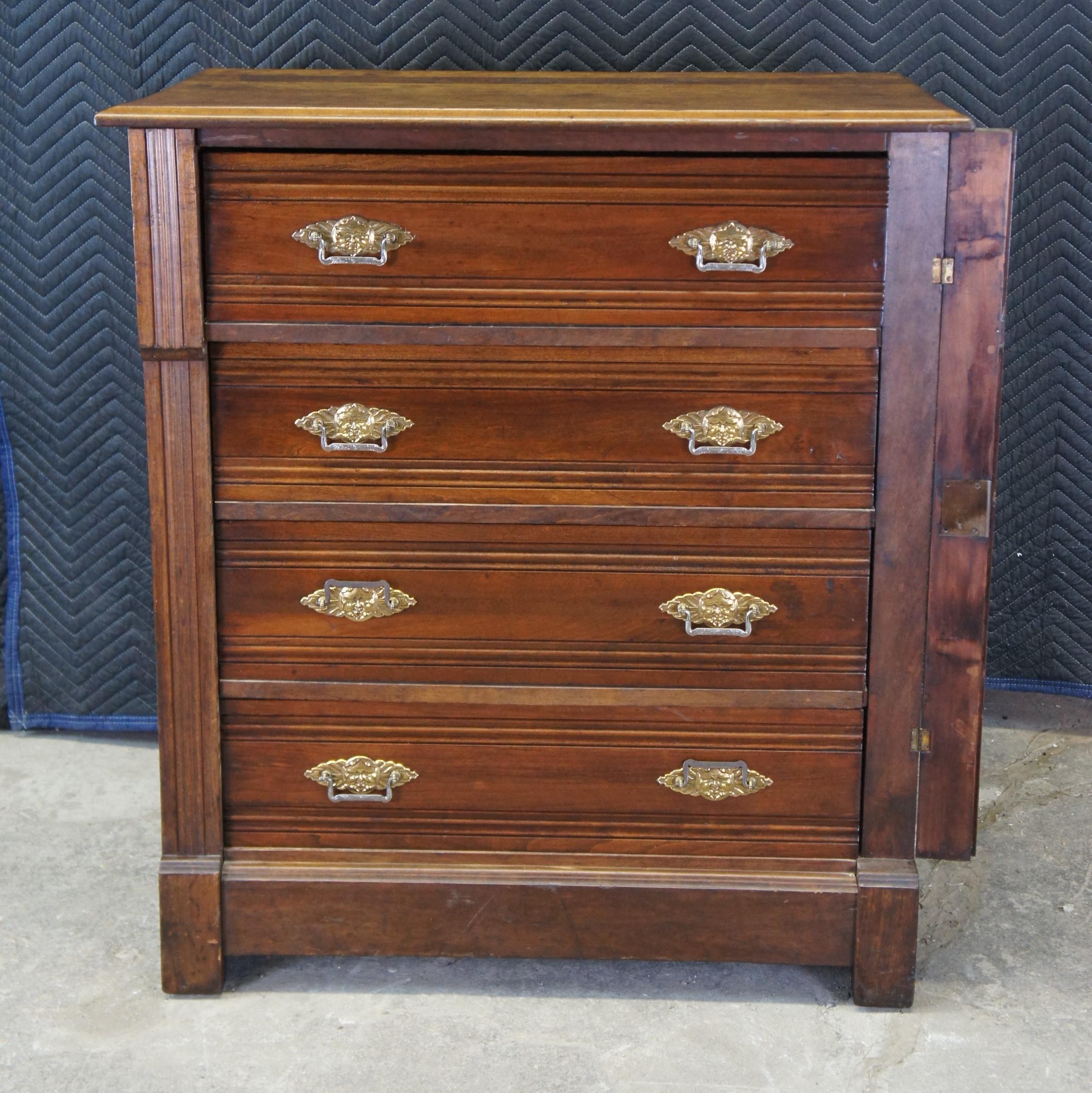 Antique 1880s Victorian Eastlake Walnut Side Lock Tallboy Dresser Chest Drawers In Good Condition In Dayton, OH