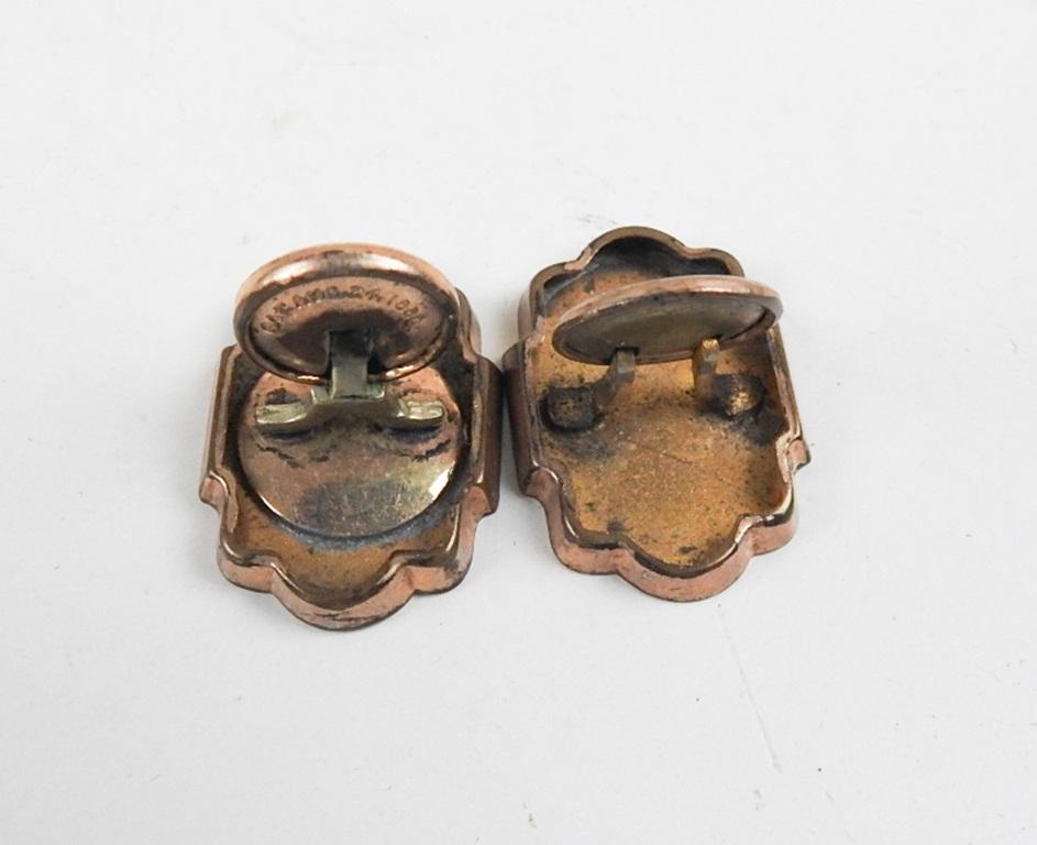 19th Century Antique 1880s Victorian Gilded Age Engraved Cityscape Gold Filled Cufflinks For Sale