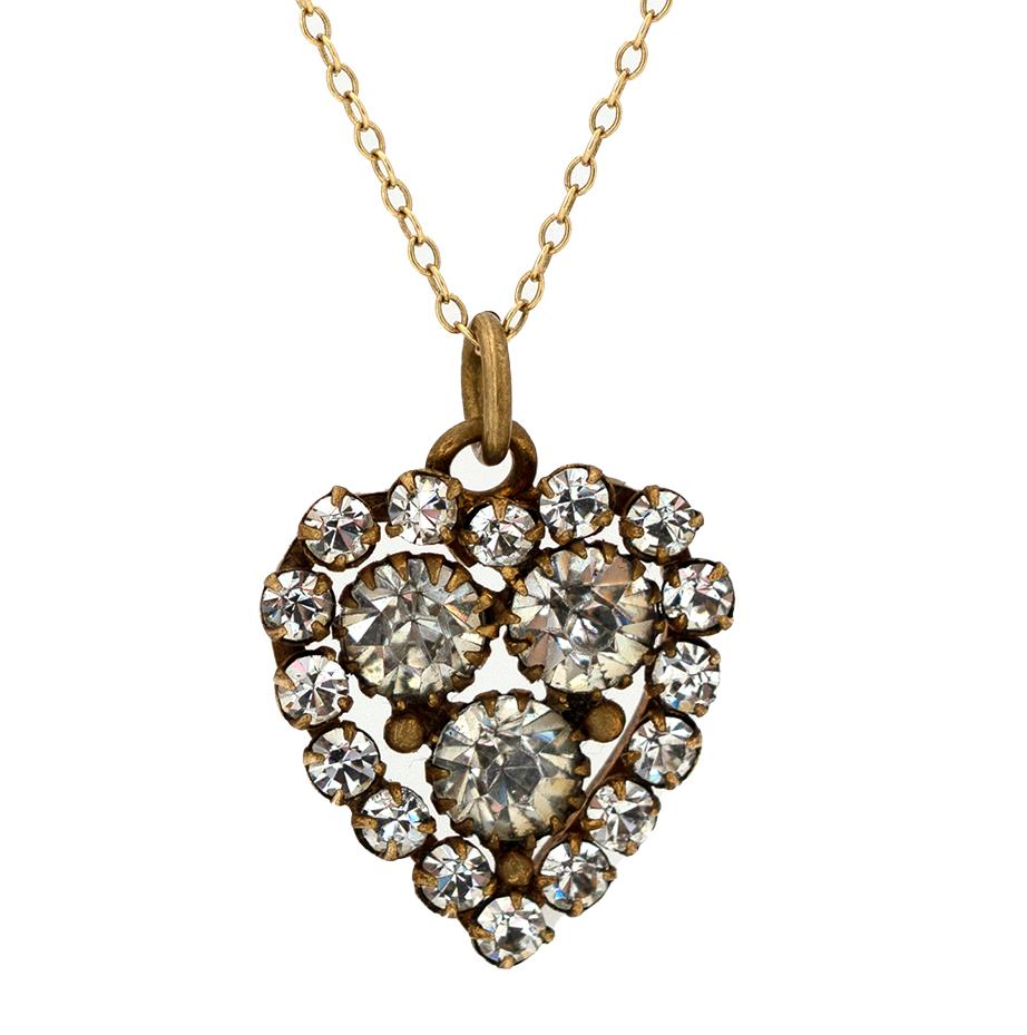 Women's Antique 1880s Victorian Paste Heart Pendant Necklace For Sale