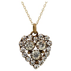 Antique 1880s Victorian Paste Heart Pendant Necklace