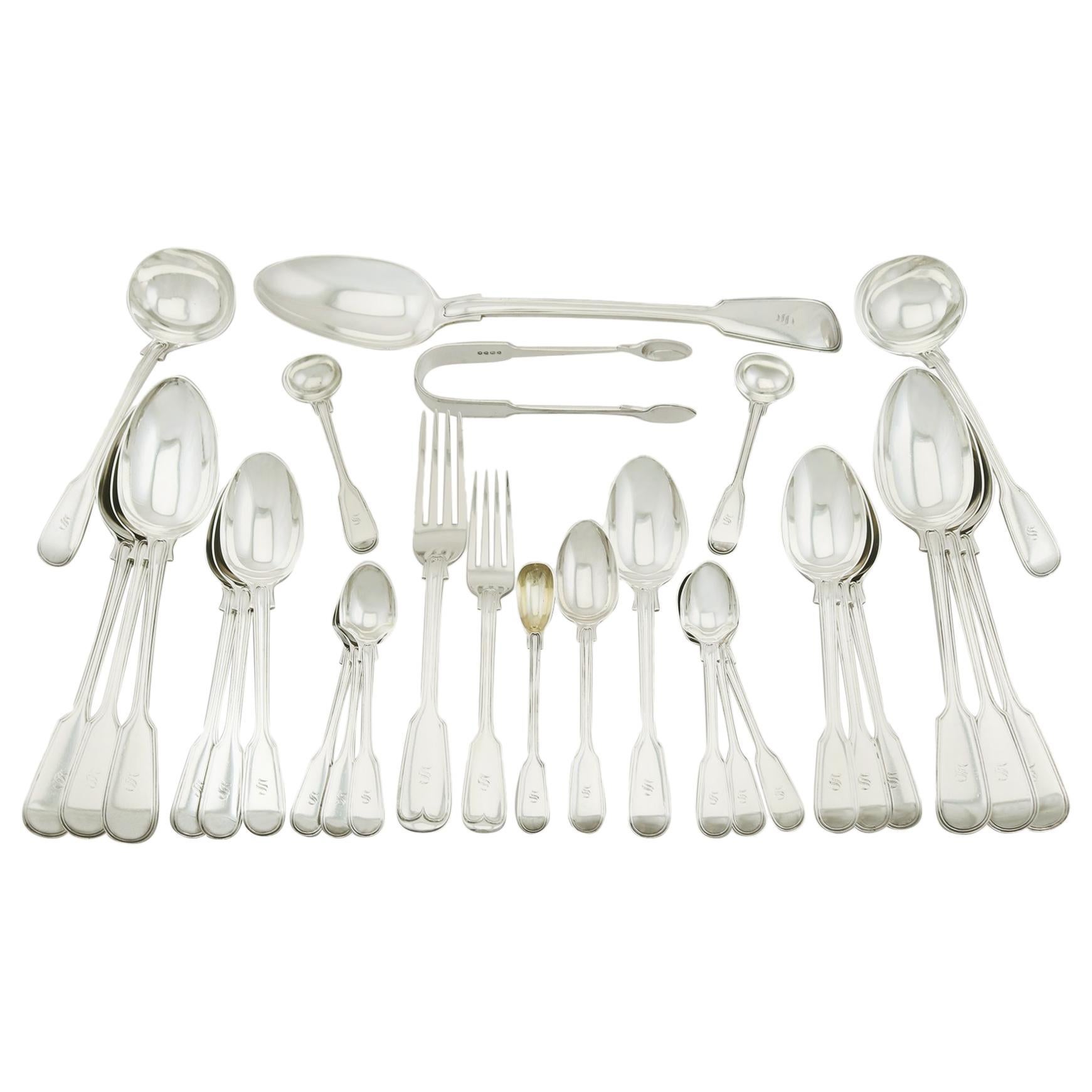 Antique 1880s Victorian Sterling Silver Canteen of Cutlery for Ten Persons