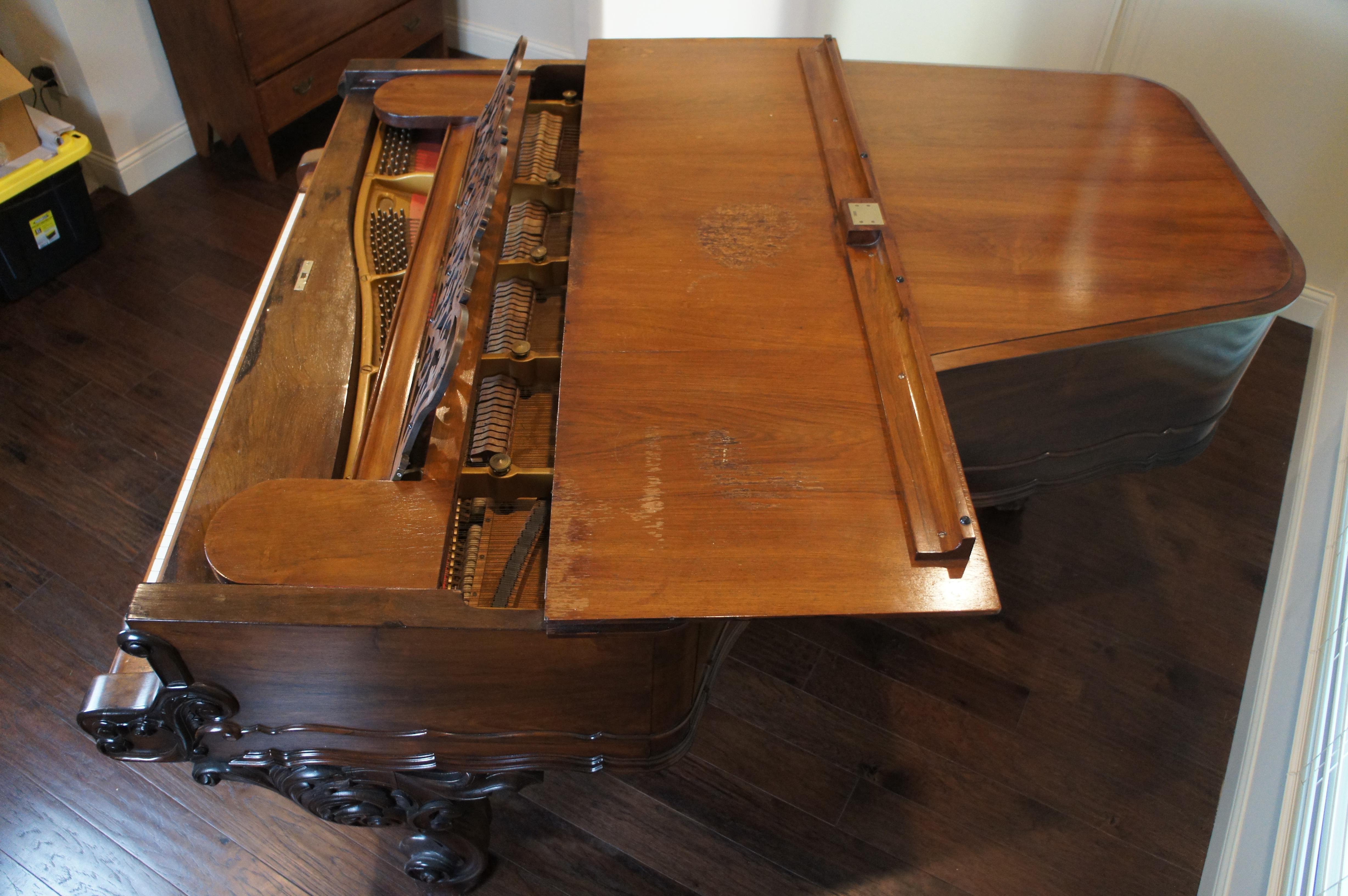 Antique 1880s Victorian Weber Carved Rosewood Rococo Grand Piano For Sale 7