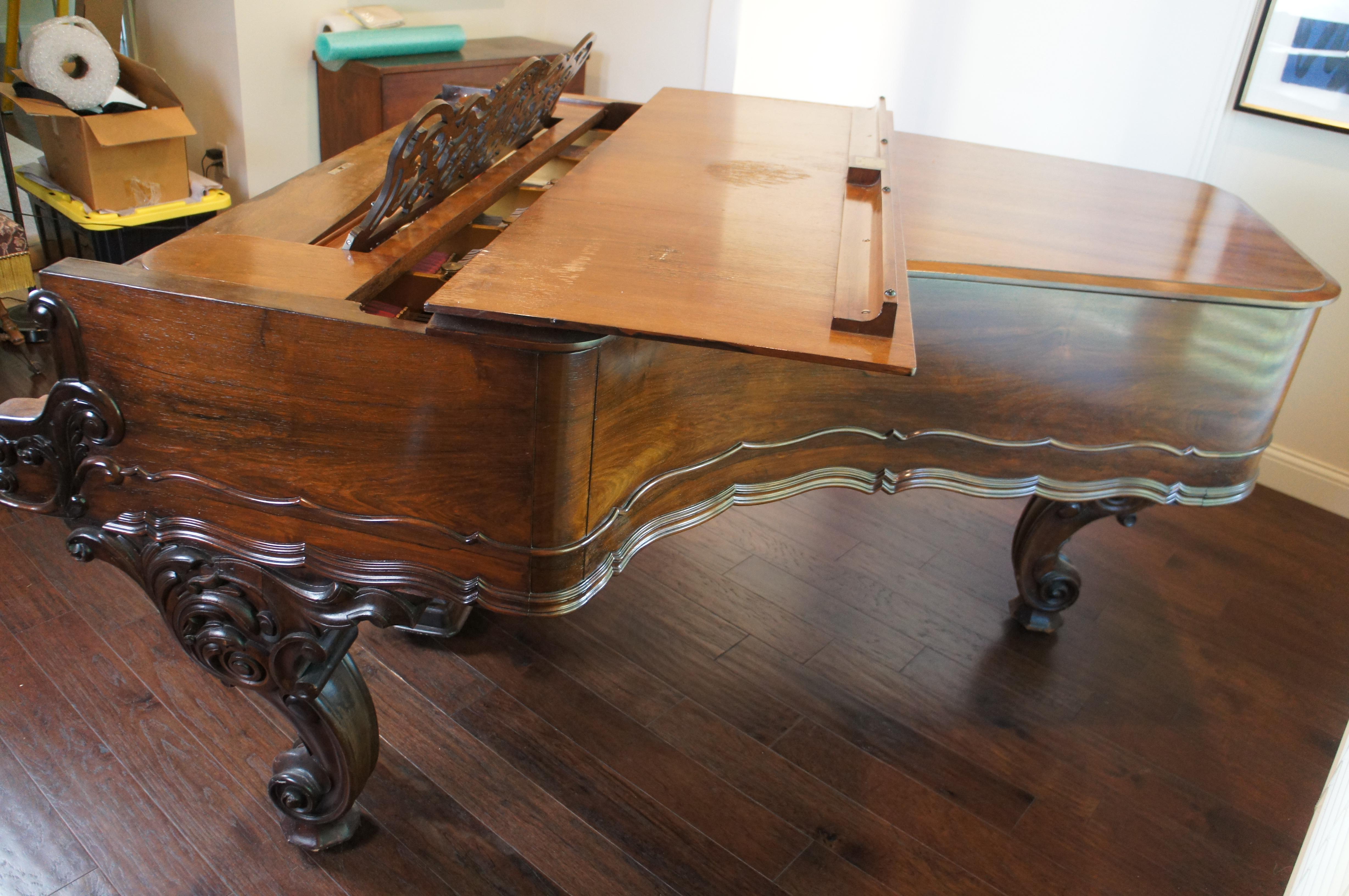 Antique 1880s Victorian Weber Carved Rosewood Rococo Grand Piano For Sale 8