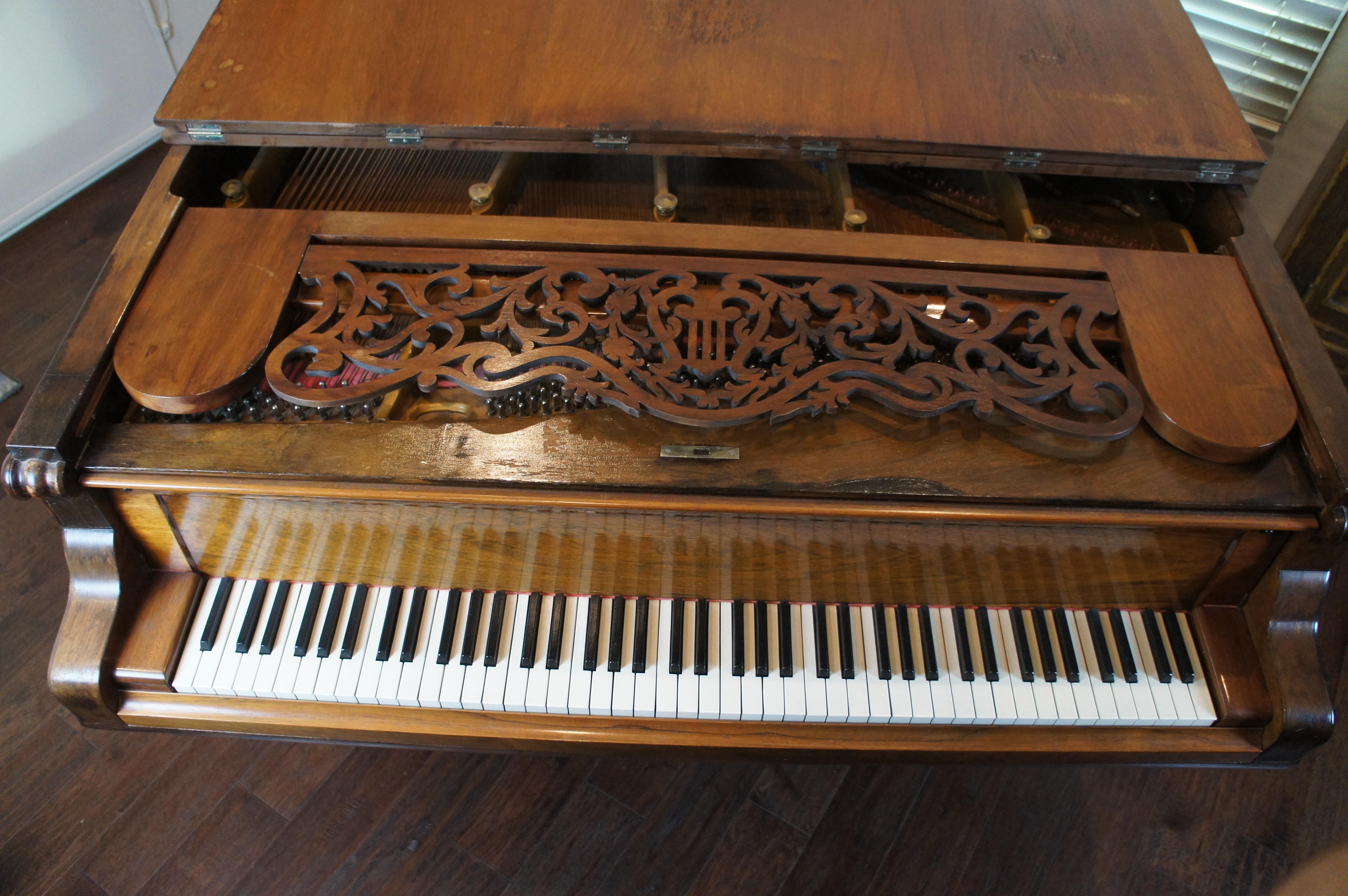 Antique 1880s Victorian Weber Carved Rosewood Rococo Grand Piano For Sale 11