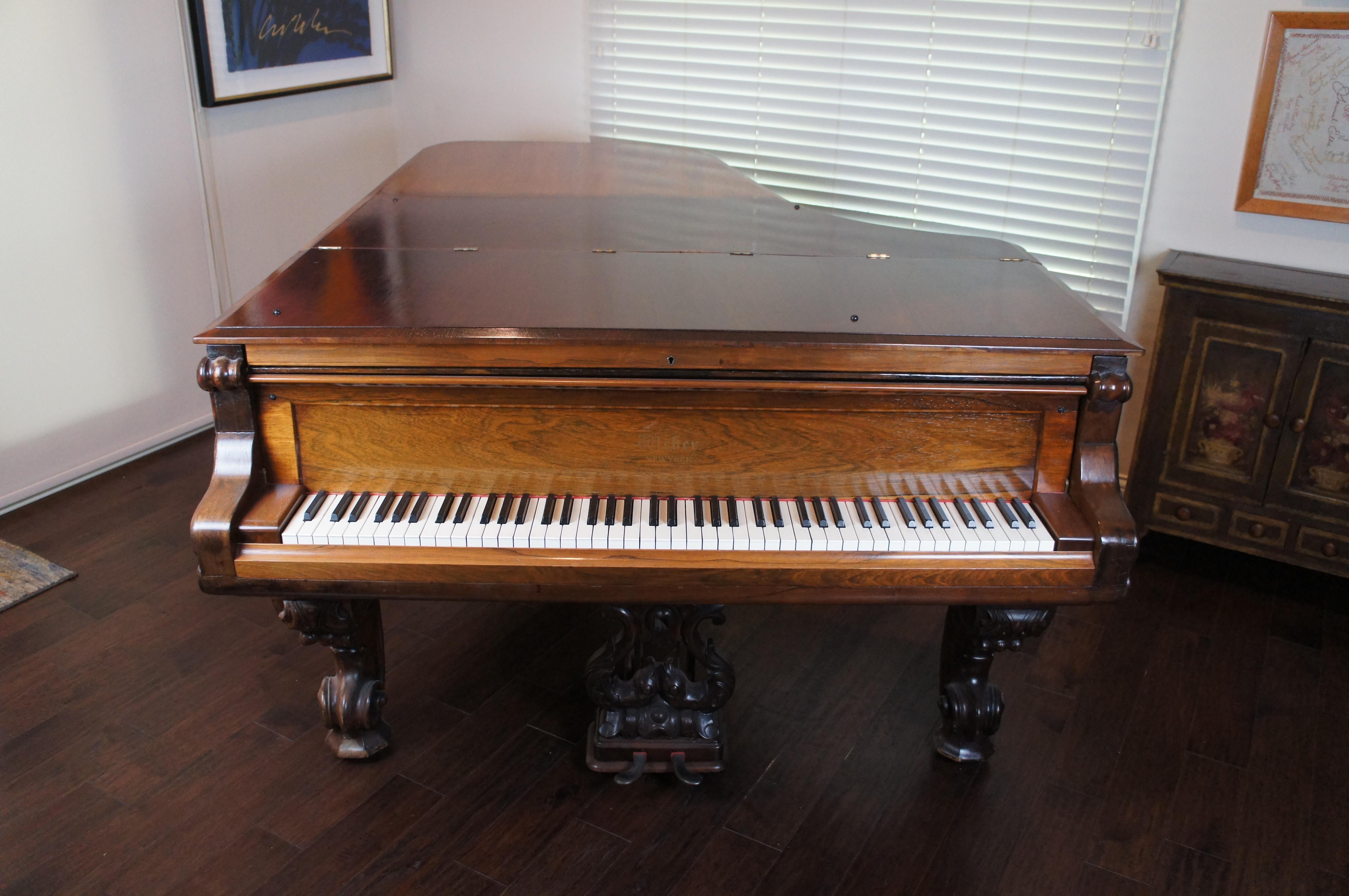 Antique 1880s Victorian Weber Carved Rosewood Rococo Grand Piano For Sale 13