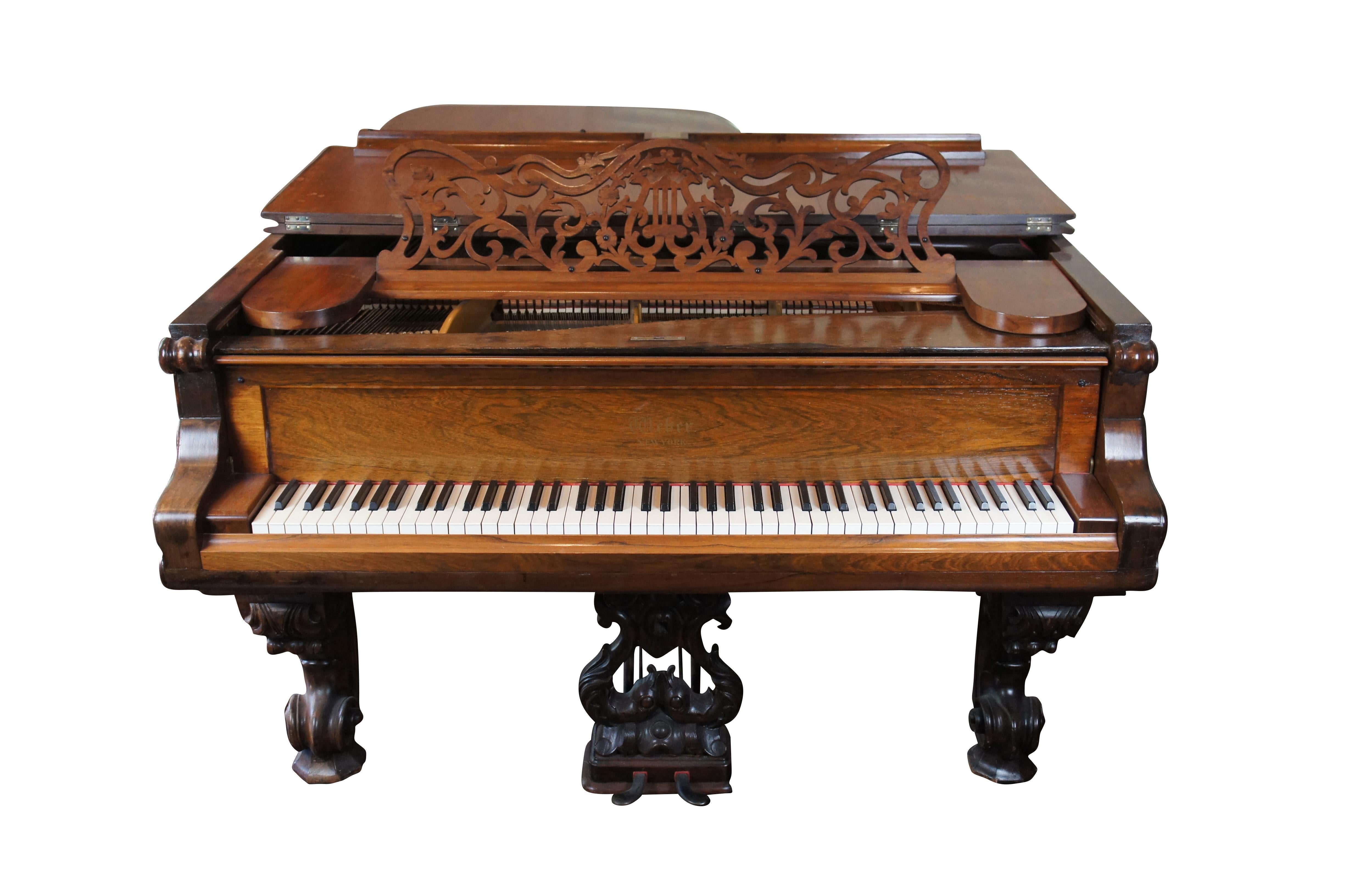 Antique 1880s Victorian Weber Carved Rosewood Rococo Grand Piano In Fair Condition For Sale In Dayton, OH