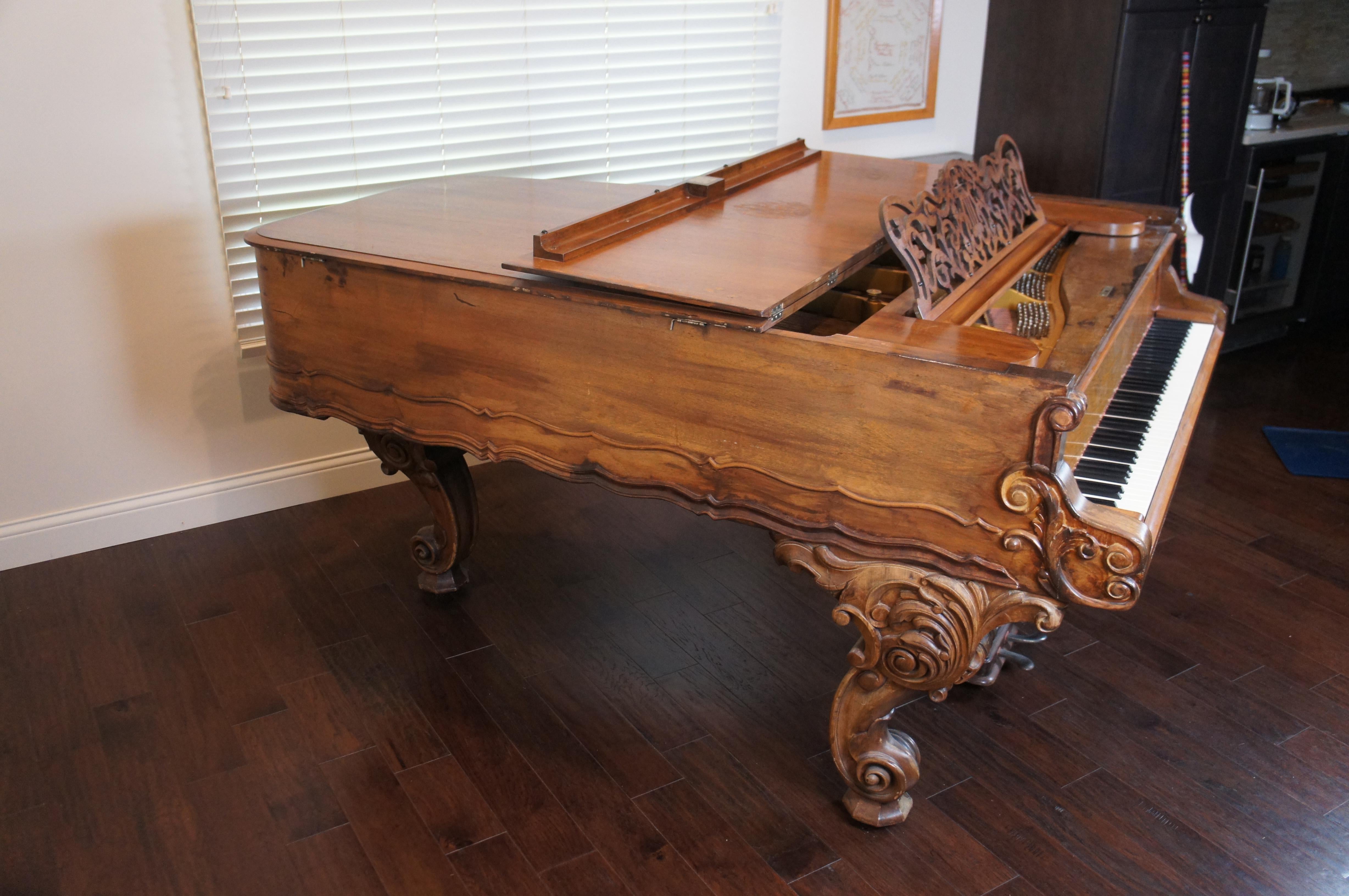 Antique 1880s Victorian Weber Carved Rosewood Rococo Grand Piano For Sale 2