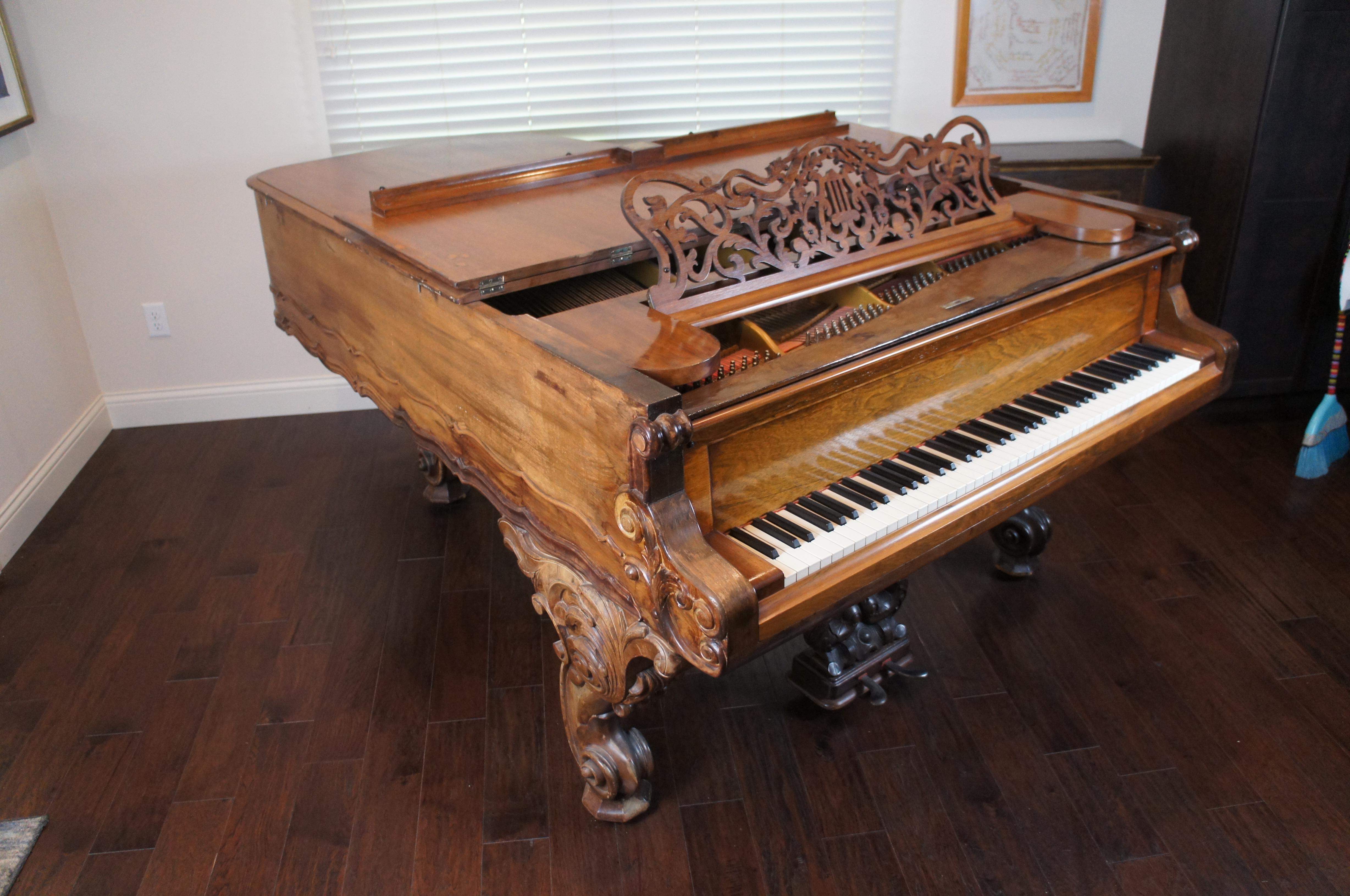 Antique 1880s Victorian Weber Carved Rosewood Rococo Grand Piano For Sale 3