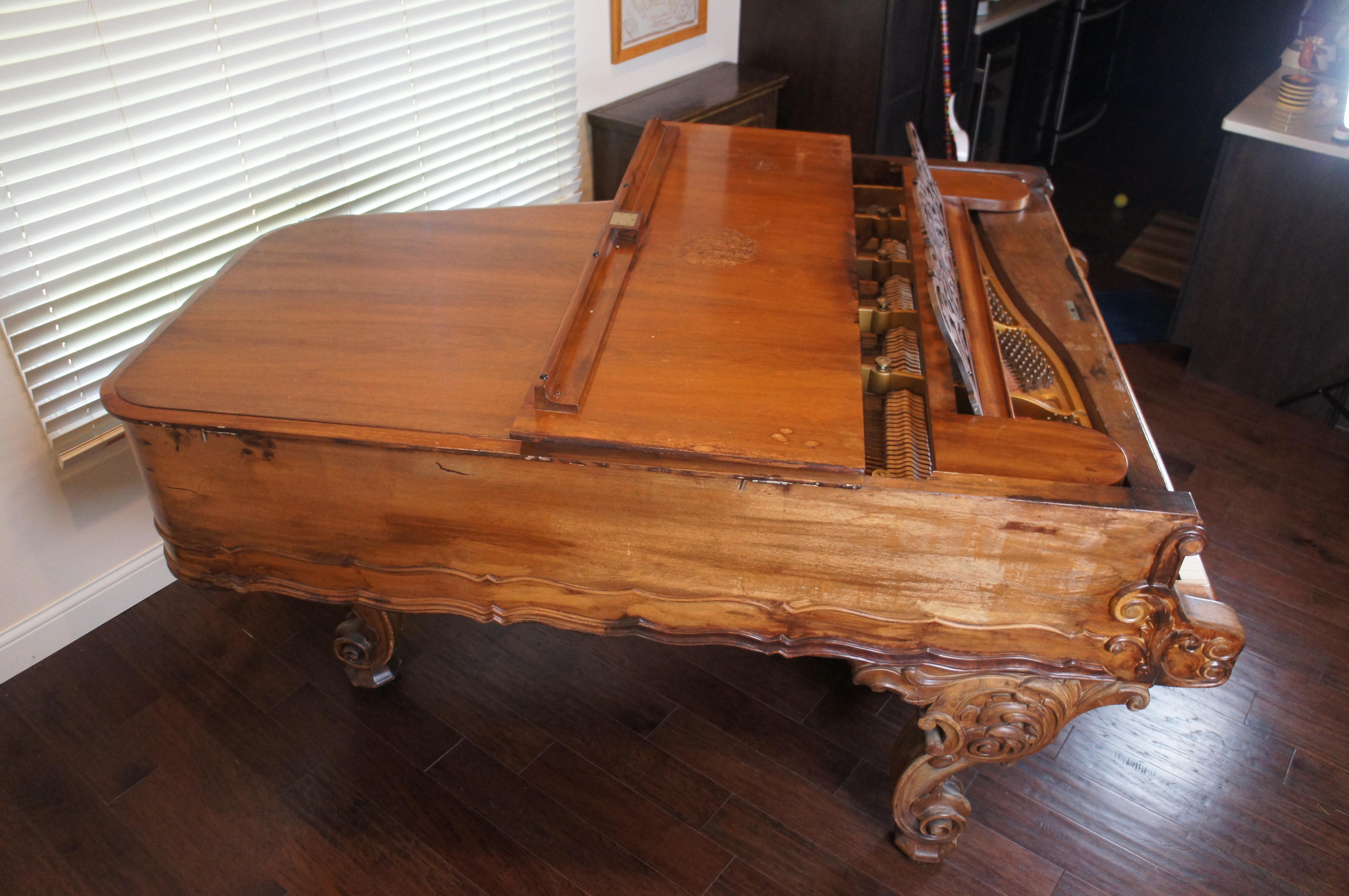 Antique 1880s Victorian Weber Carved Rosewood Rococo Grand Piano For Sale 4
