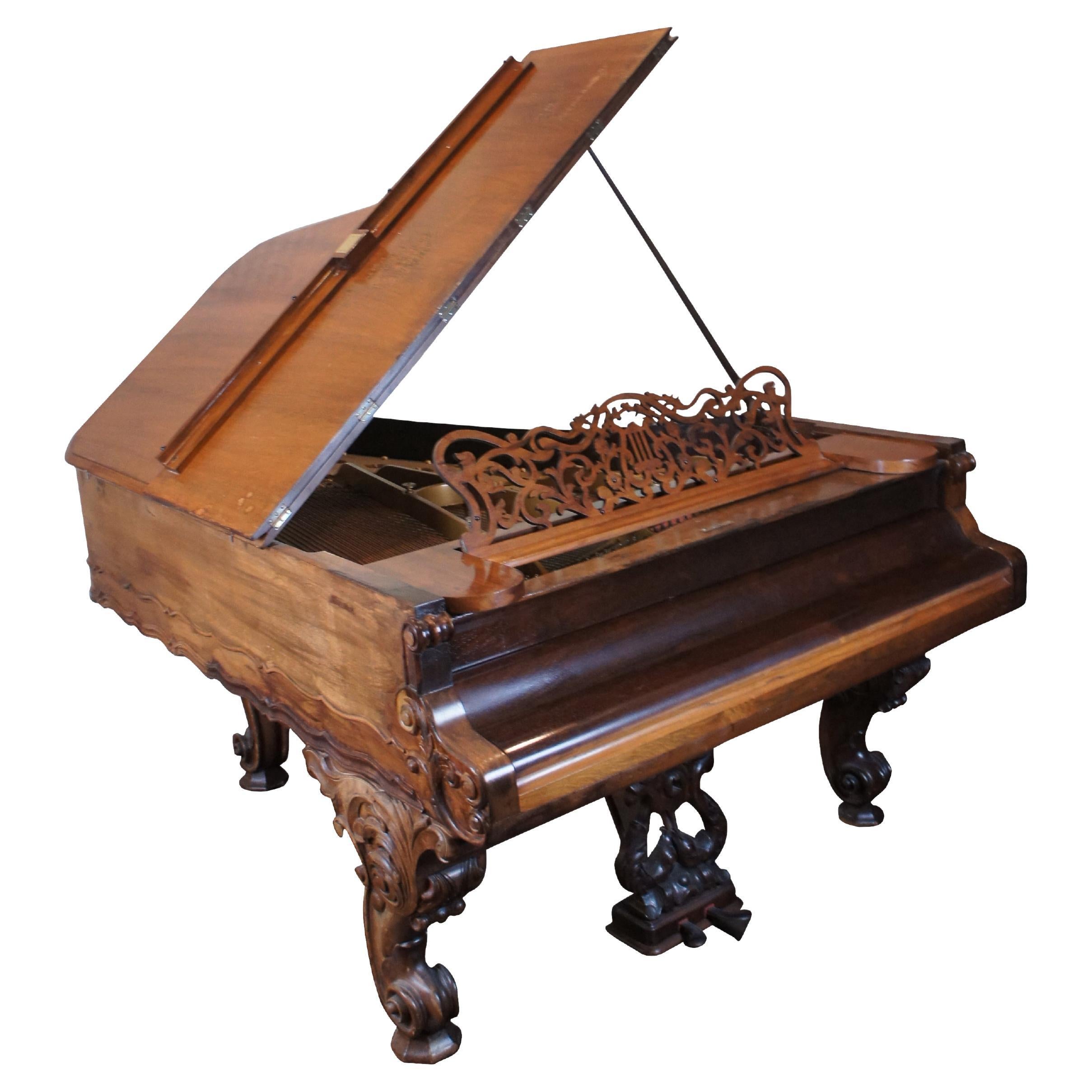 Antique 1880s Victorian Weber Carved Rosewood Rococo Grand Piano For Sale
