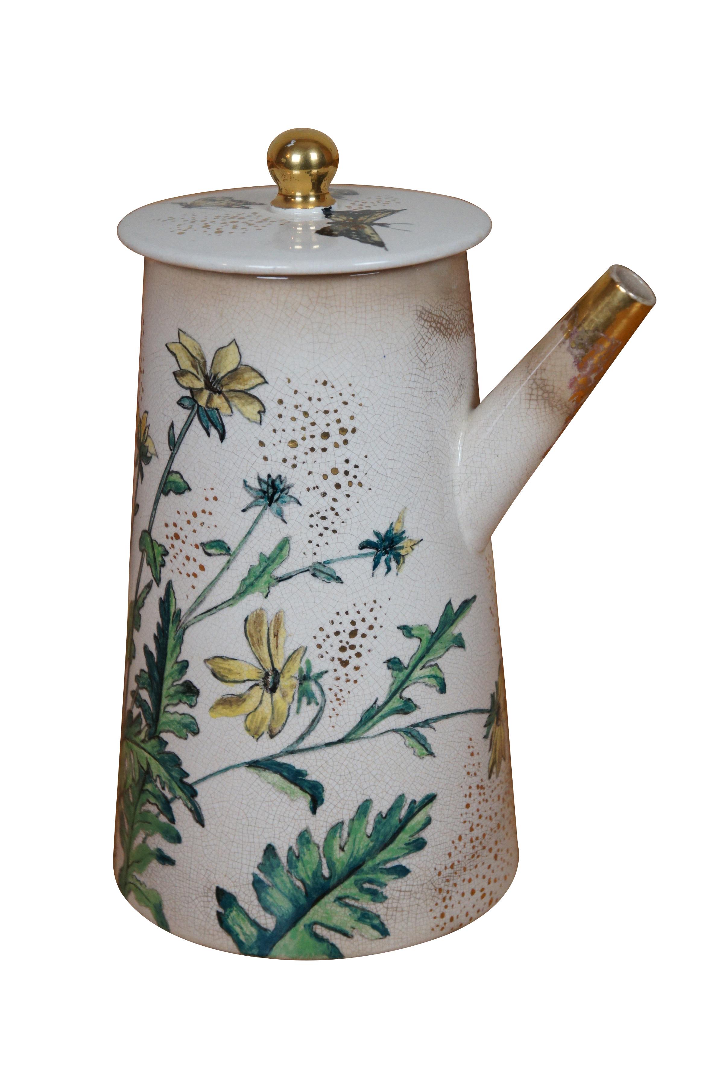 Victorian Antique 1881 Rookwood Butterfly Chocolate Pot Teapot Coffee Pot Pitcher 9.5