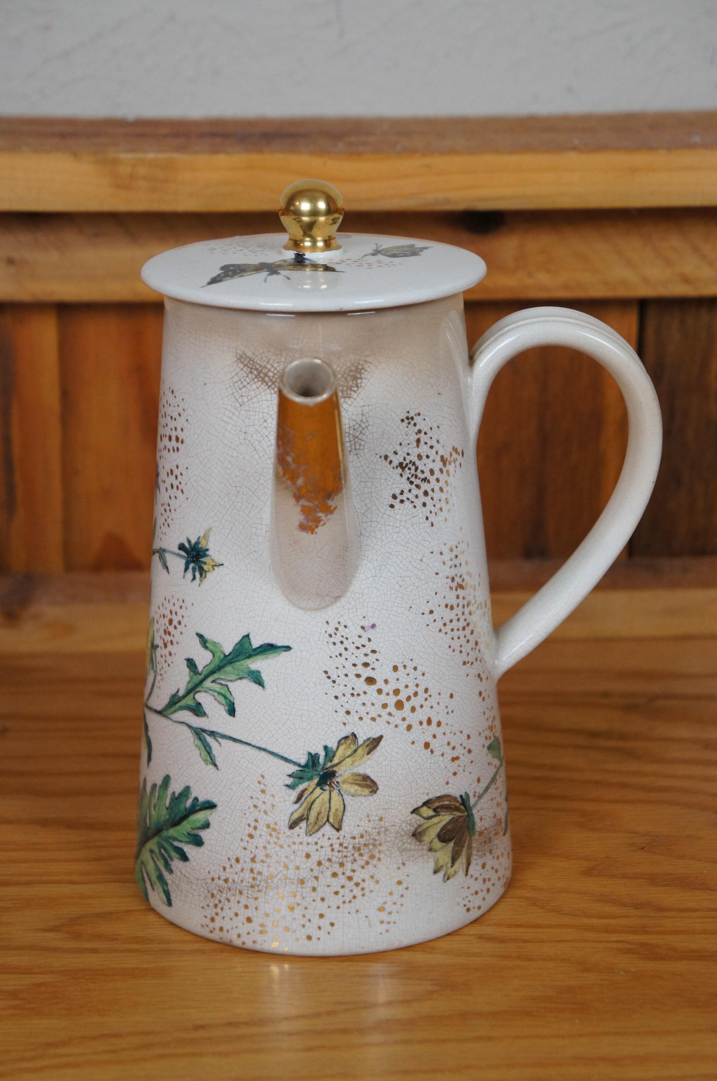 American Antique 1881 Rookwood Butterfly Chocolate Pot Teapot Coffee Pot Pitcher 9.5