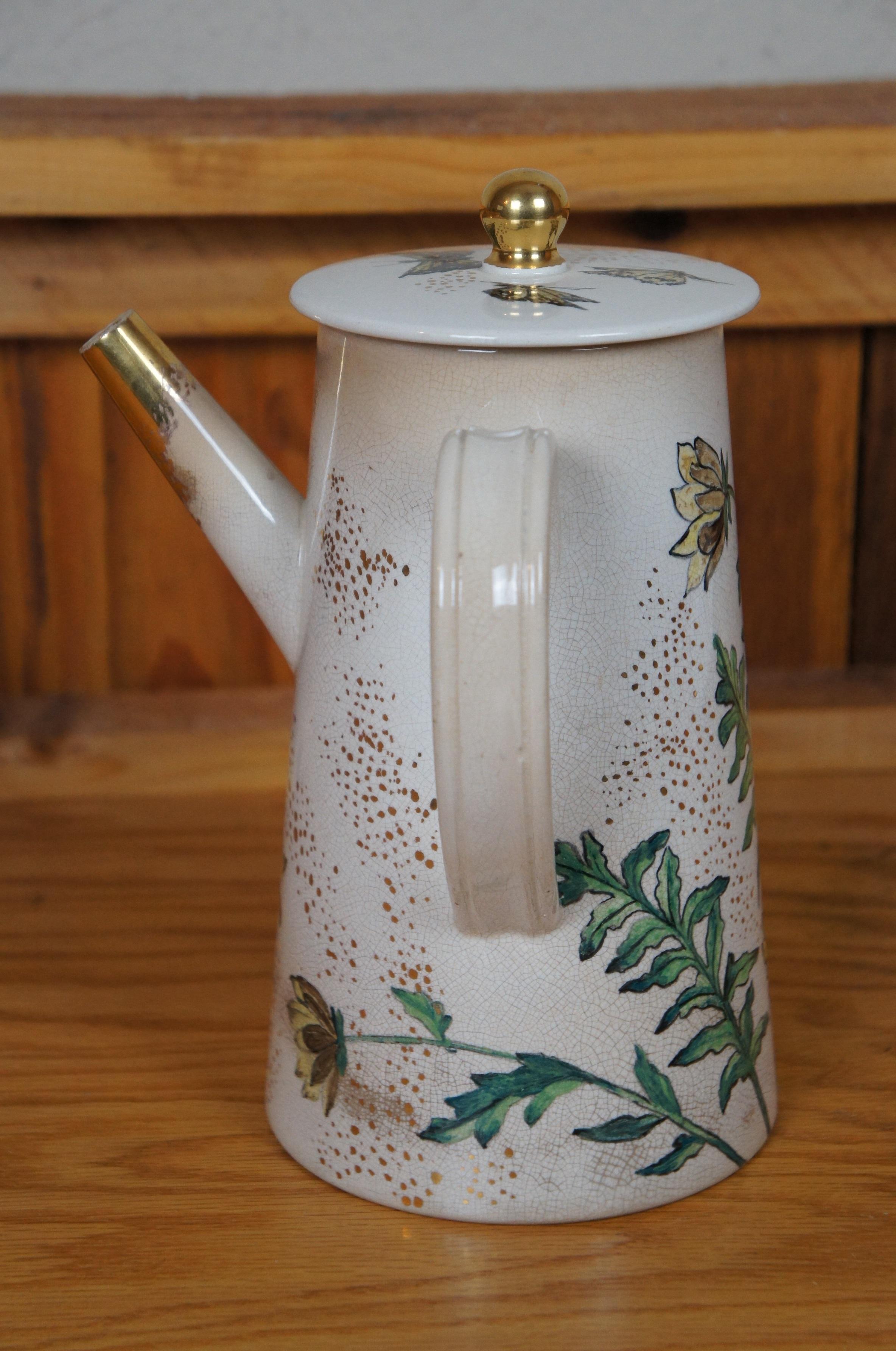 Antique 1881 Rookwood Butterfly Chocolate Pot Teapot Coffee Pot Pitcher 9.5
