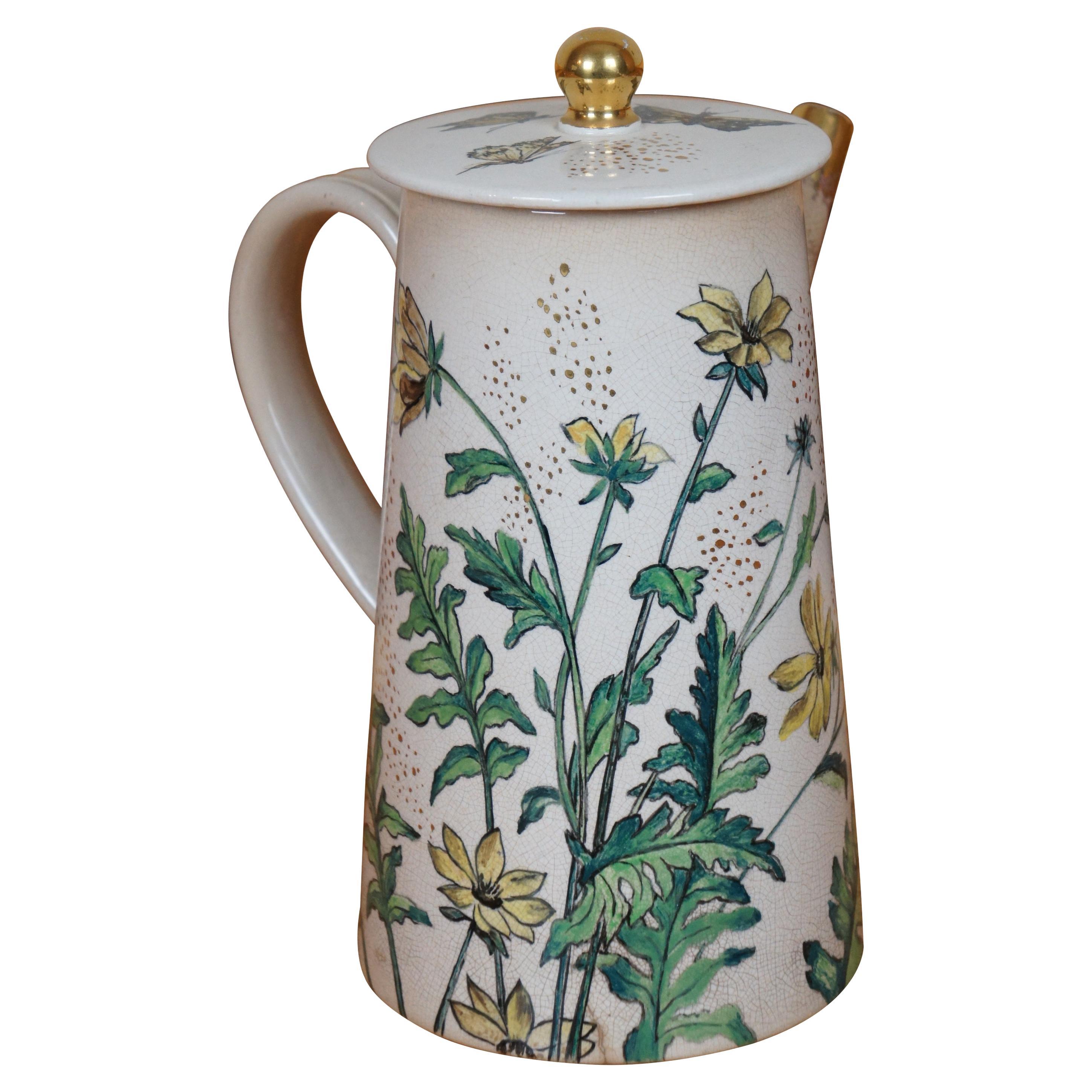 Antique 1881 Rookwood Butterfly Chocolate Pot Teapot Coffee Pot Pitcher 9.5"