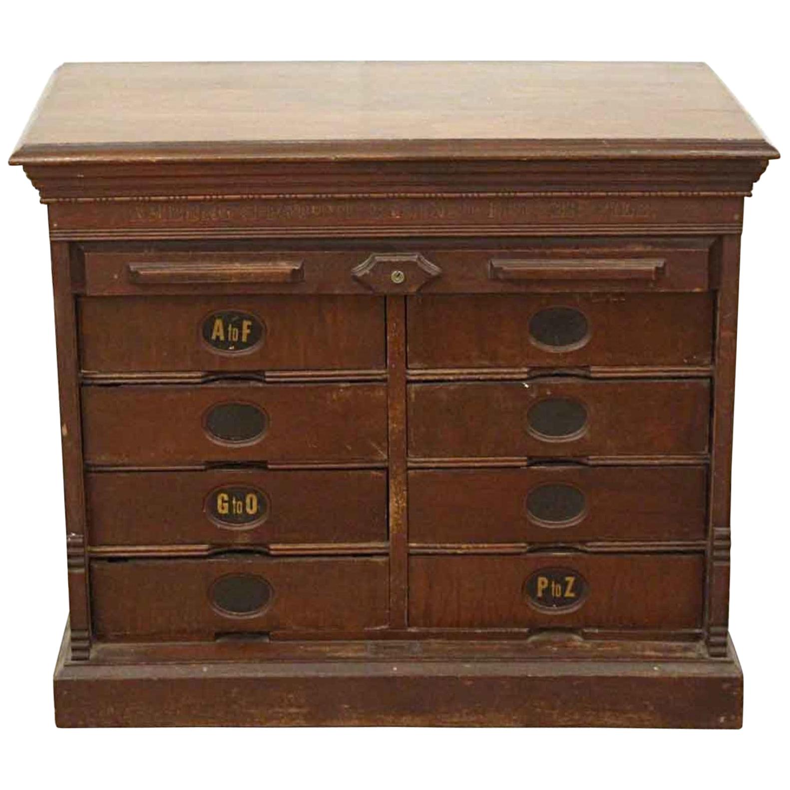 Antique 1881 Walnut Stationary File with a Roll Front Door For