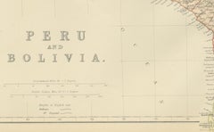 Antique 1882 Antique Map of Peru and Bolivia: Andes Mountains and Amazon Rivers