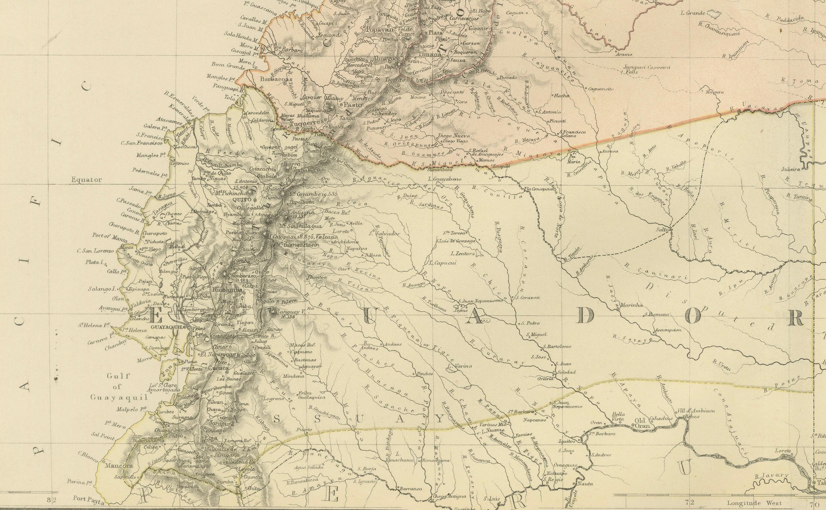 Mapa antiguo de 1882 de Venezuela, Colombia (Nueva Granada) y Ecuador Fines del siglo XIX en venta