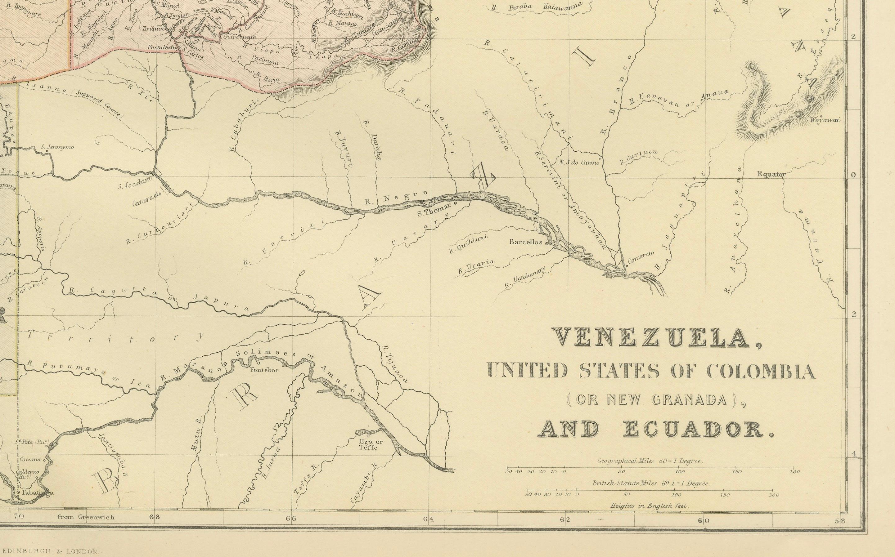Mapa antiguo de 1882 de Venezuela, Colombia (Nueva Granada) y Ecuador Papel en venta