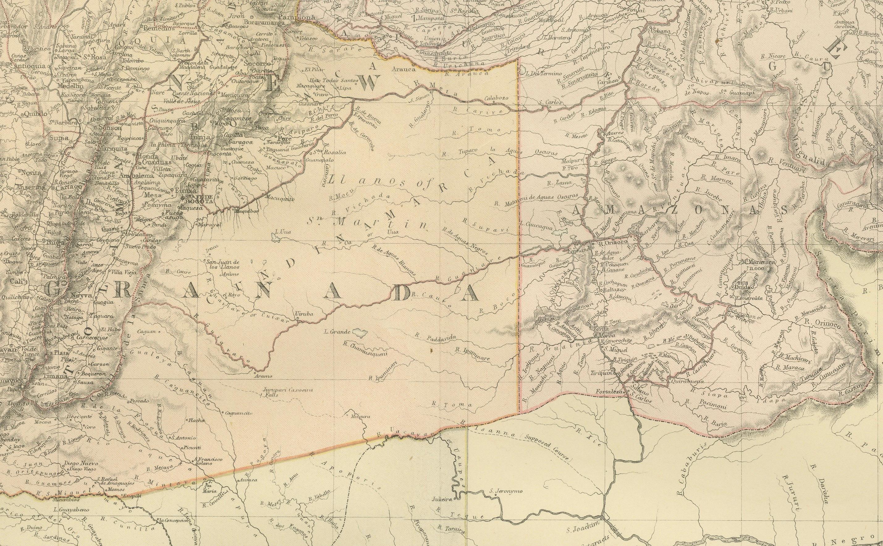 Mapa antiguo de 1882 de Venezuela, Colombia (Nueva Granada) y Ecuador en venta 1