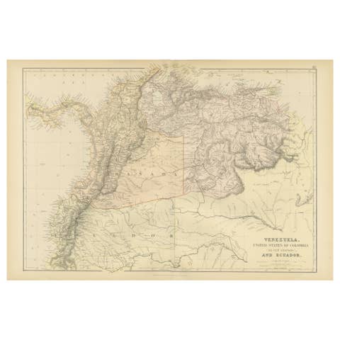 Antique 1882 Map of Venezuela, Colombia (New Granada), and Ecuador