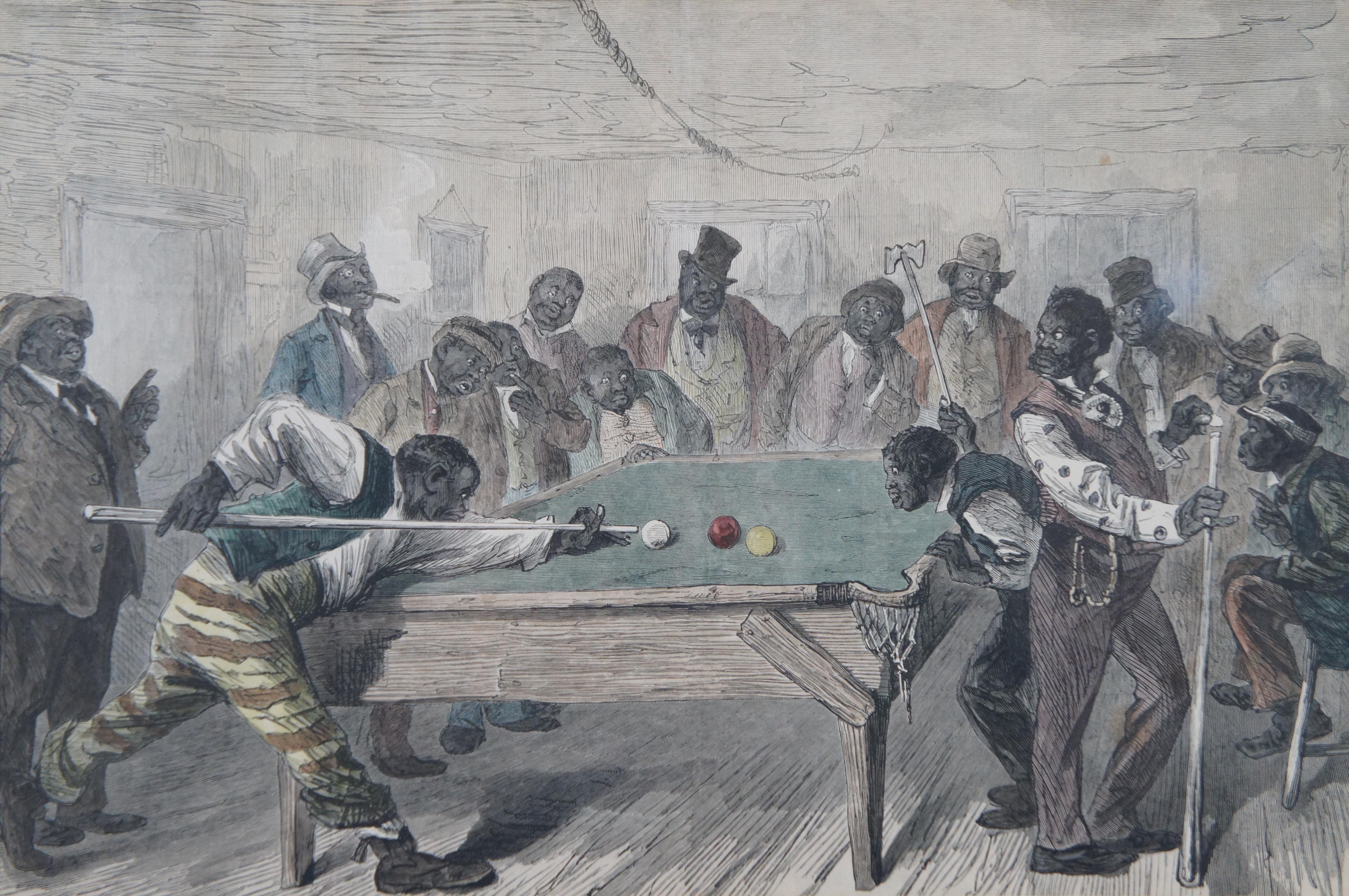 Antique 1883 Harpers Weekly Blackville Billiard Club Pool Game Engraving 22