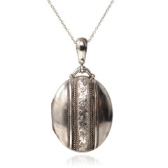 Antique 1883 Silver Ivy Oval Locket Necklace