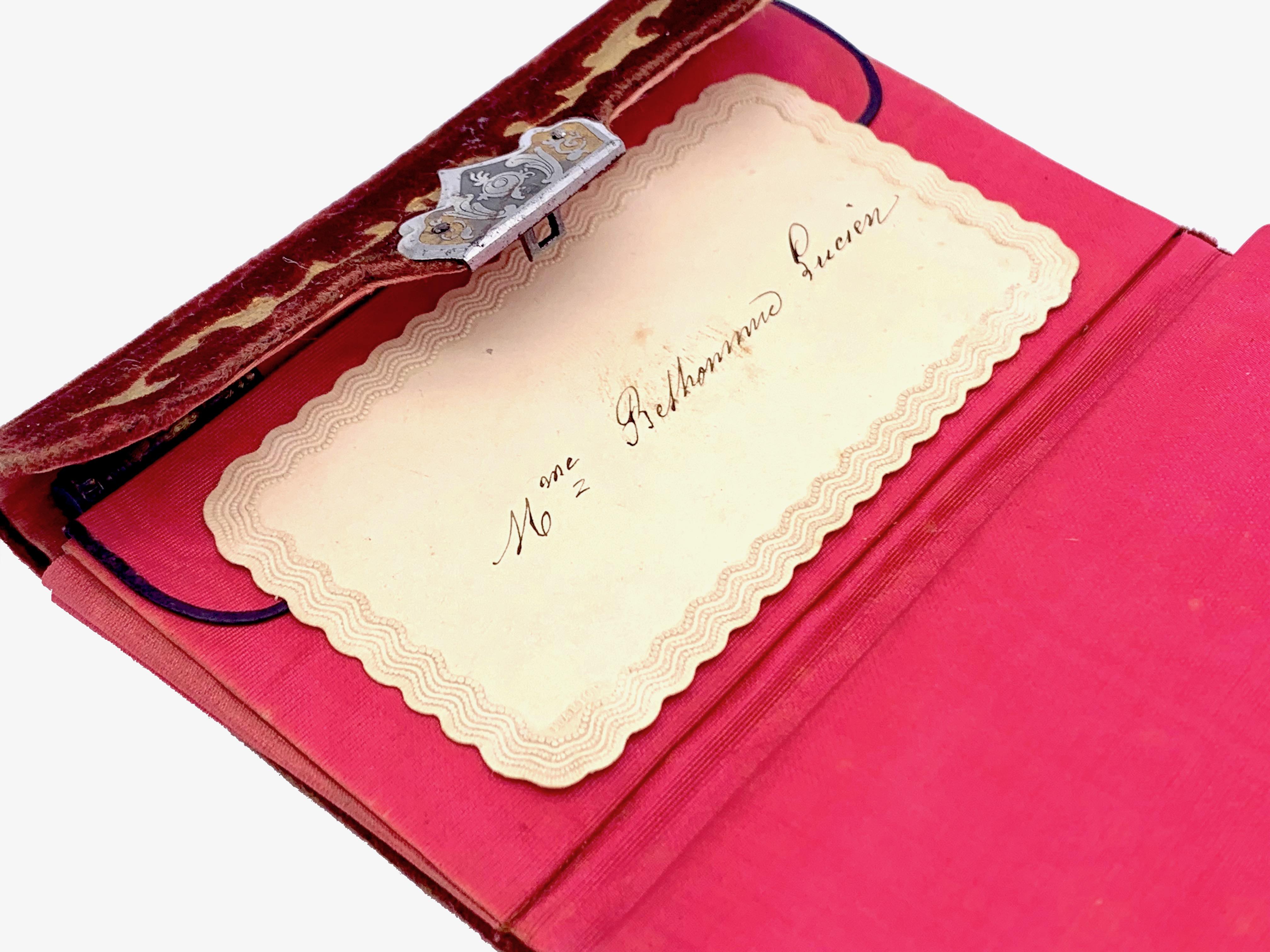Late 19th Century Antique 1885 Lockable Velvet Cut Steel Carnet de Bal Notebook Purse Initials A B