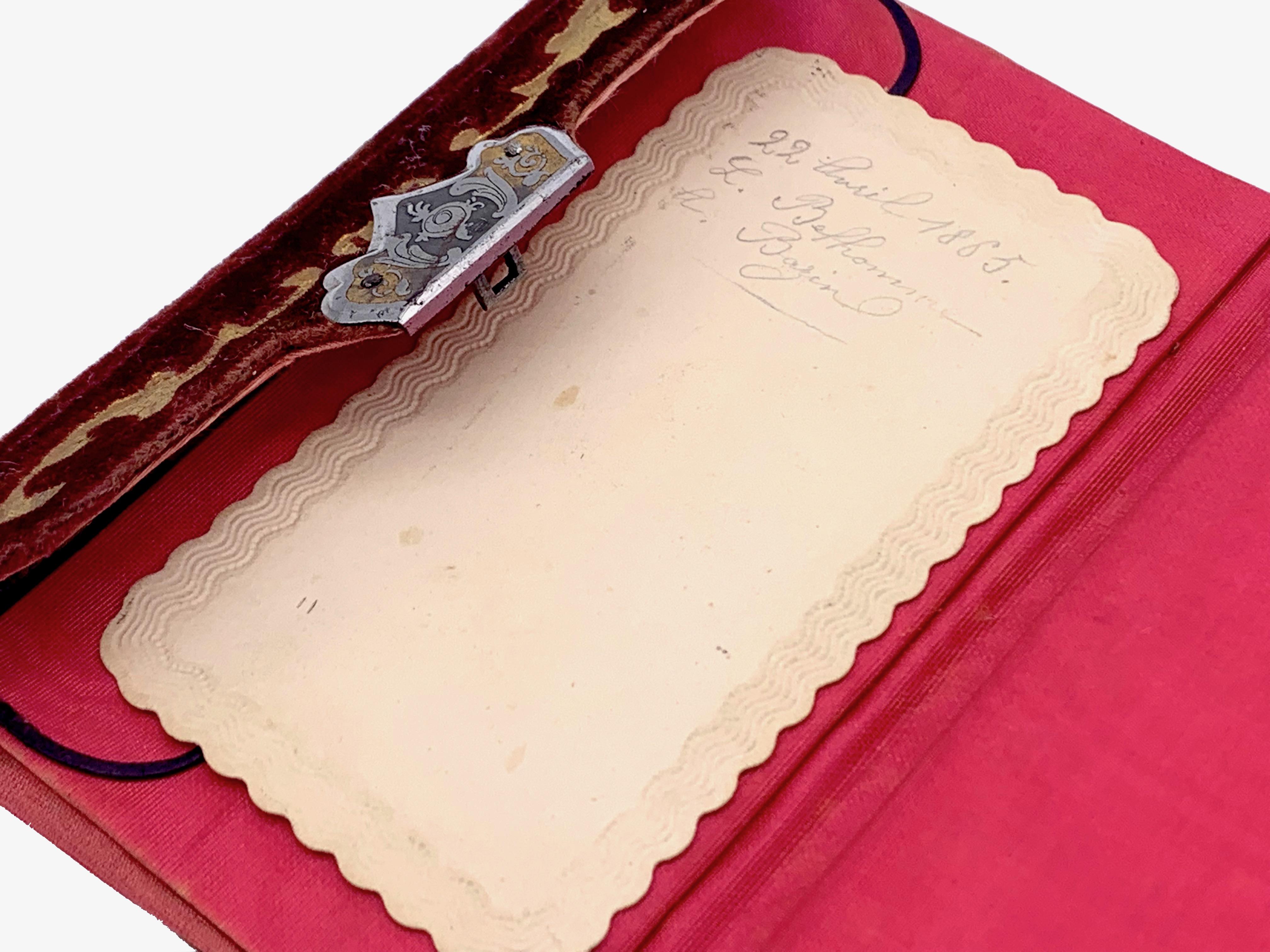 Antique 1885 Lockable Velvet Cut Steel Carnet de Bal Notebook Purse Initials A B 1