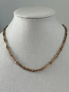 Antique 1885 Victorian Gold Trombone Link Watch Chain Necklace