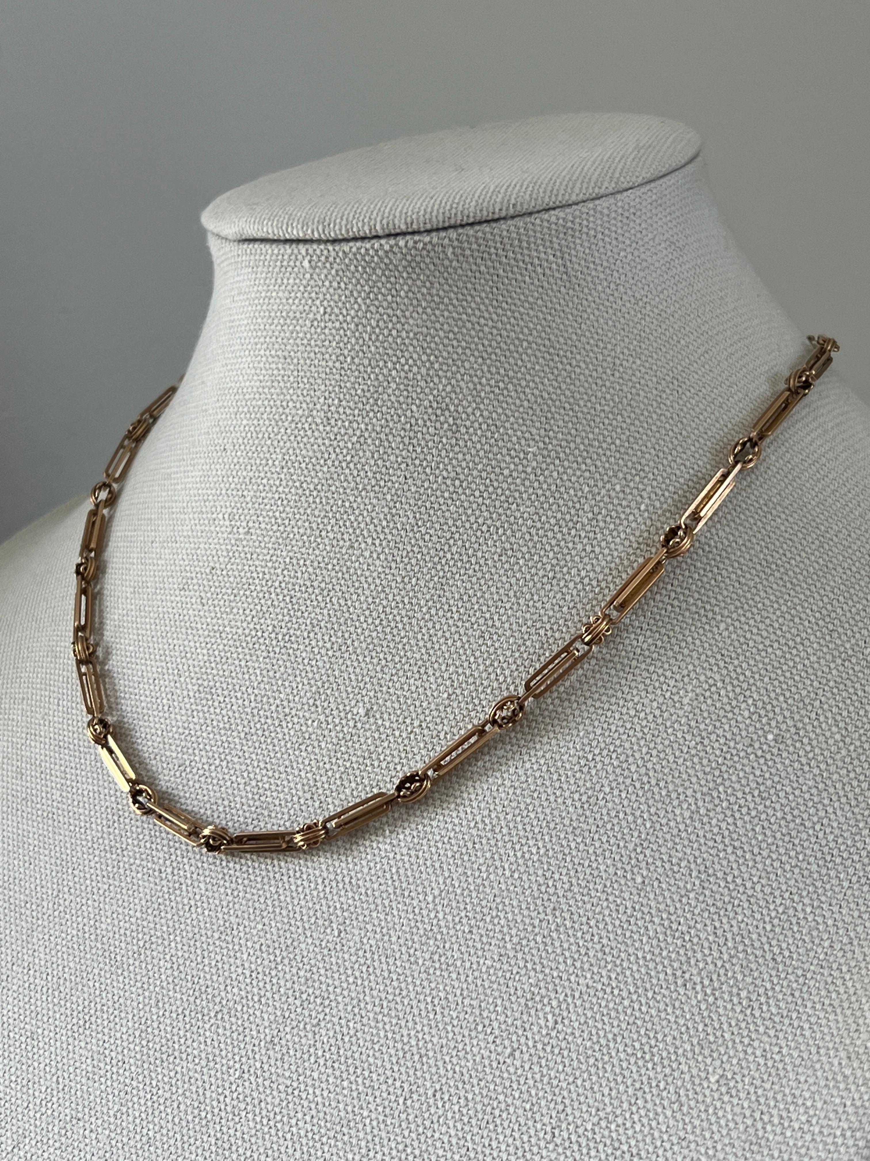 Antique 1885 Victorian Gold Trombone Link Watch Chain Necklace In Good Condition In Towson, MD