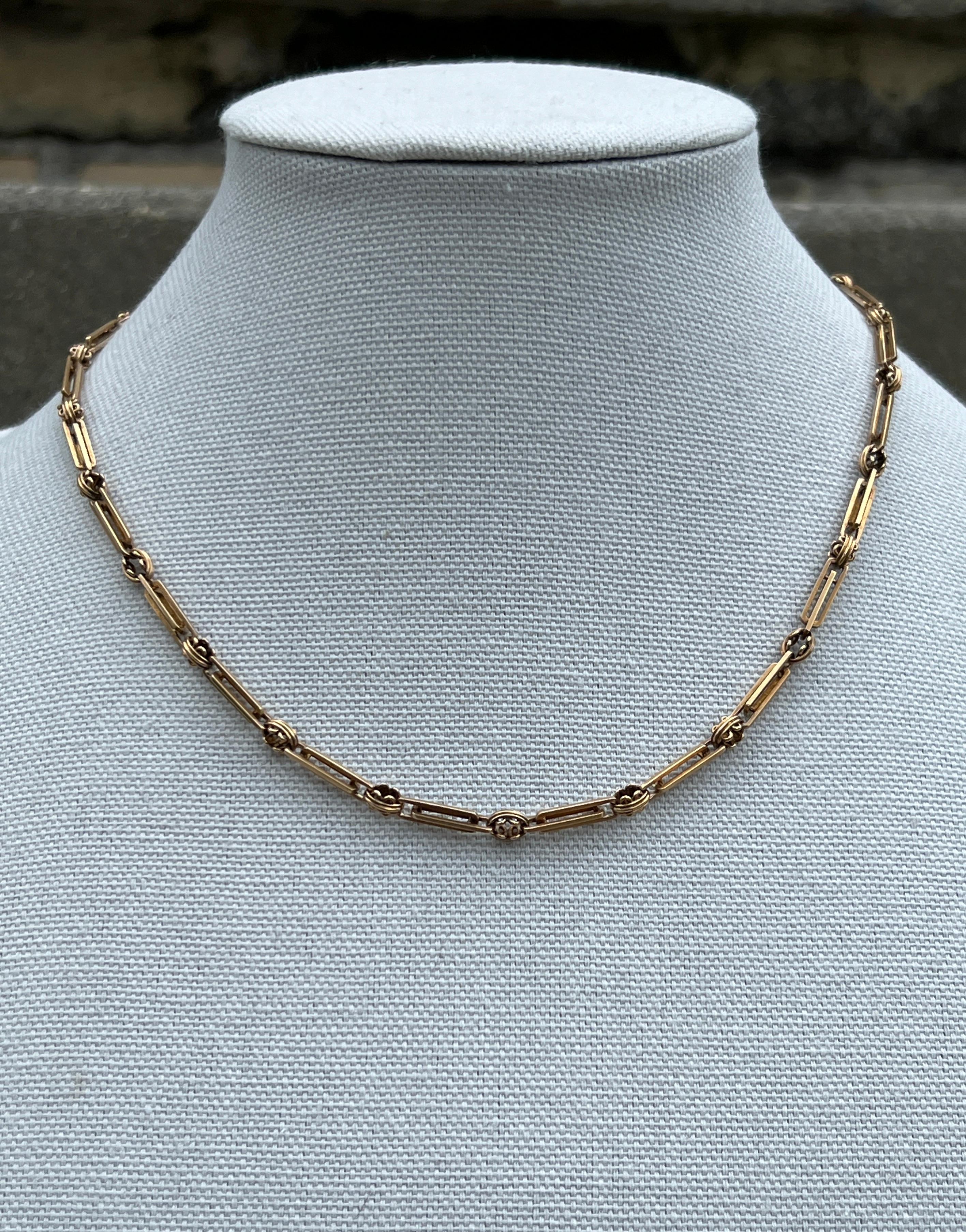 Antique 1885 Victorian Gold Trombone Link Watch Chain Necklace 3