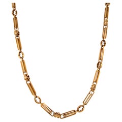 Antique 1885 Victorian Gold Trombone Link Watch Chain Necklace