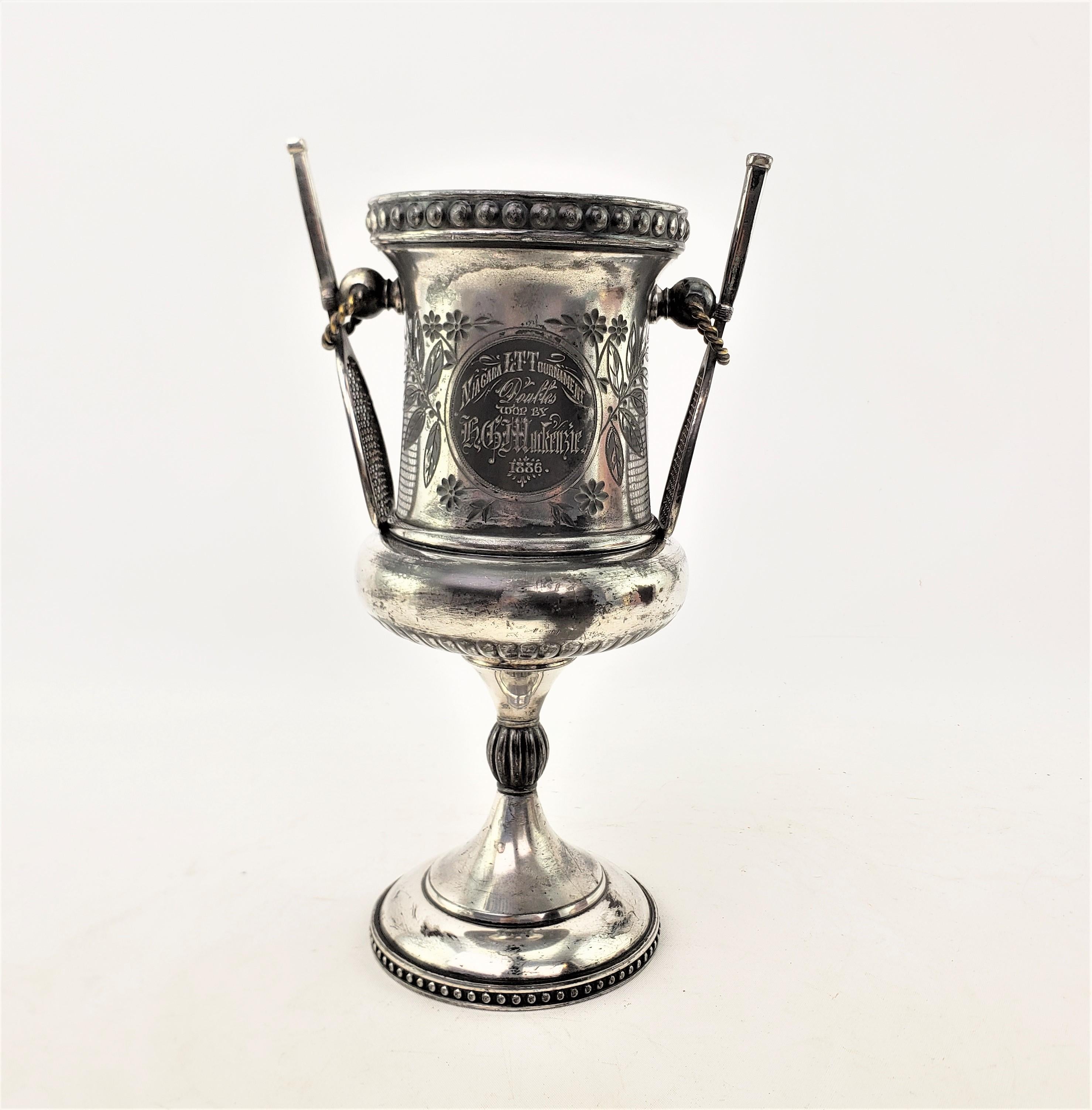 English Antique 1886 Ladies Doubles Niagara Tennis Tournament Silver Plated Trophy