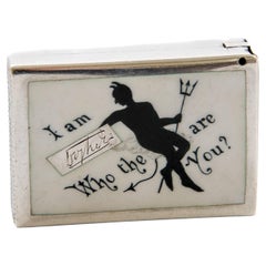 Antique Victorian Sterling Silver & Enamel “Who The Devil Are You?" Vesta Case