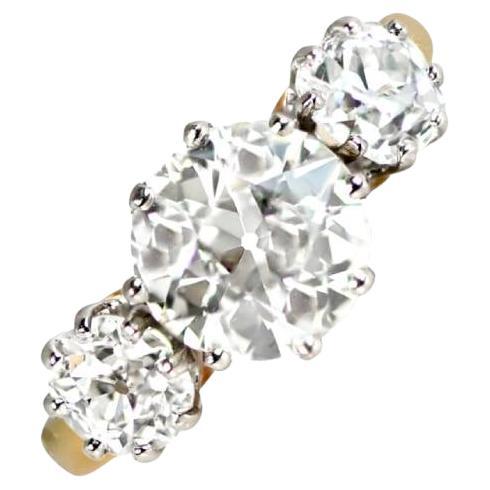 Bague de fiançailles ancienne à trois pierres en diamant taille européenne ancienne de 1,88 carat, pureté VS1
