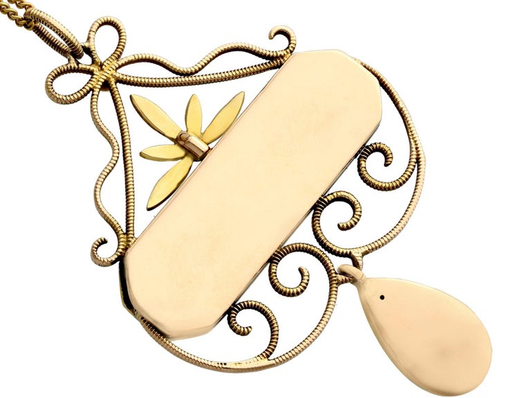 Antique 1.89 Carat Diamond and Enamel Yellow Gold and Silver Pendant ...