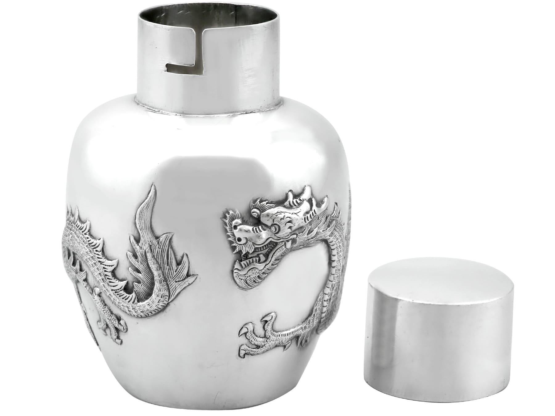Antike Wang Hing & Co. Chinesische Export-Silber-Teedose aus Silber im Angebot 2